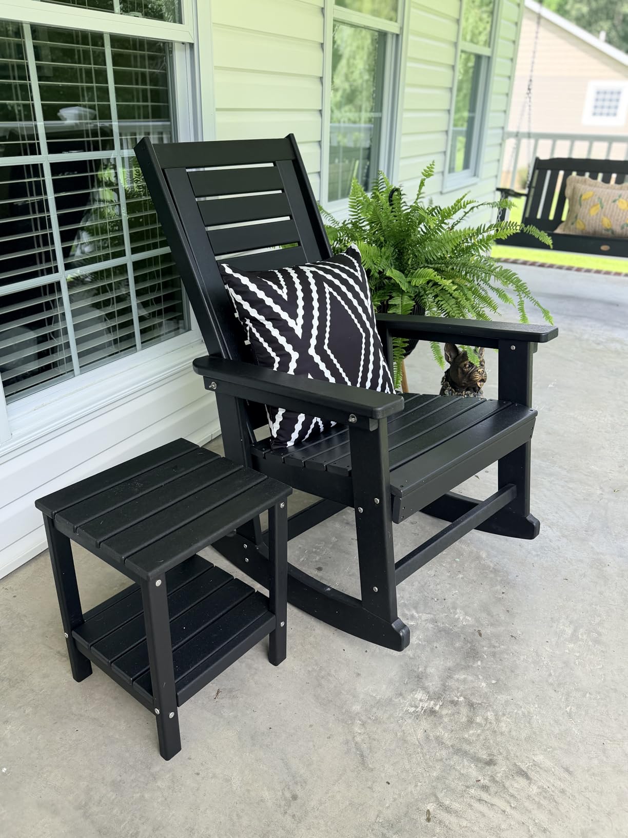 GREENVINES Outdoor Rocking Chairs | Set of 2 | Porch Rocker | HDPE Plastic | Black | Oversized Rockers | High Back | Big & Tall | Ladder Back | for Patio Outside Backyard Balcony customer photo 2