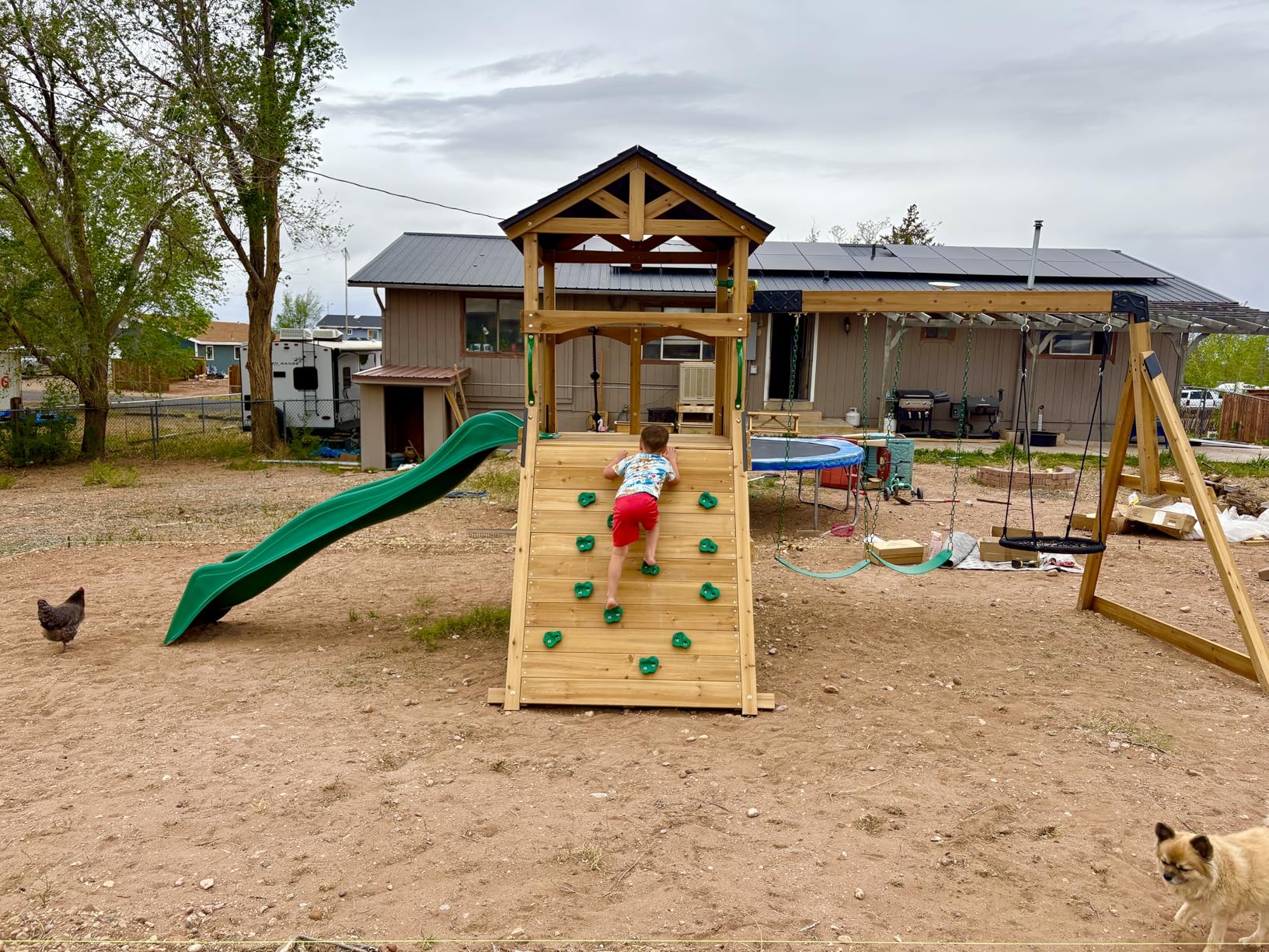 Backyard Discovery Endeavor II Cedar Wood Swing Set with Wave Slide, Play Deck, Double Rock Wall, Picnic Table, Climbing Wall, Belt Swings, Web Swing, Toy Telescope, Step Ladder, Outdoor Playset customer photo 2