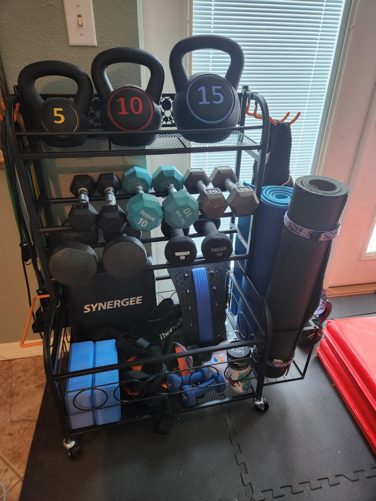 Dumbbell Rack, VOPEAK Adjustable Weight Rack for Home Gym, Home Gym Storage Rack for Yoga Mat Kettlebells and Strength Training Equipment, Weight Storage Rack for Dumbbells with Wheels customer photo 1