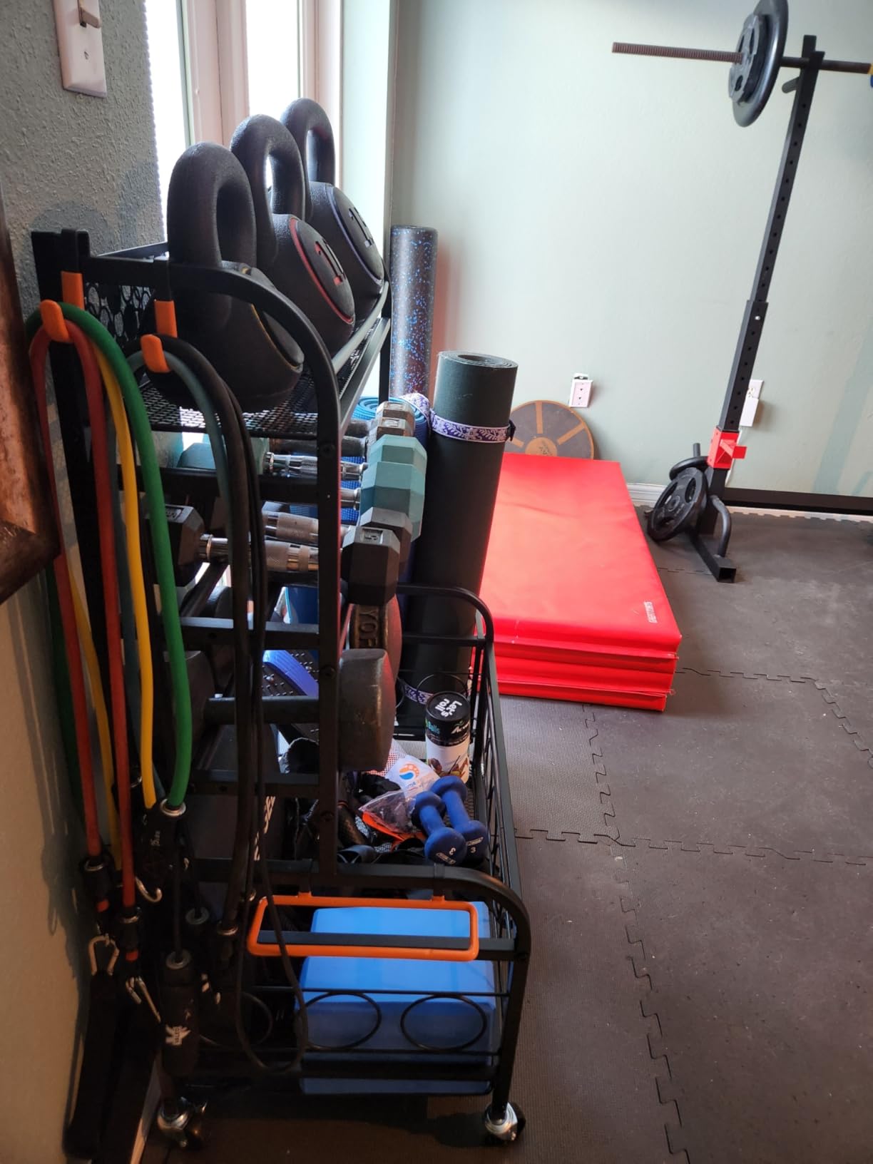 Dumbbell Rack, VOPEAK Adjustable Weight Rack for Home Gym, Home Gym Storage Rack for Yoga Mat Kettlebells and Strength Training Equipment, Weight Storage Rack for Dumbbells with Wheels customer photo 2