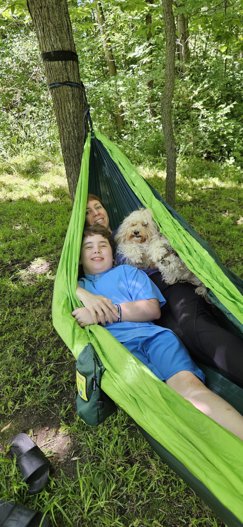Durable Hammock 400 lb Capacity, Nylon Camping Hammock Chair - Double or Single Sizes w/Tree Straps and Attached Carry Bag - Portable for Travel/Backpacking/Beach/Backyard (Medium, Blue & Light Blue) customer photo 1