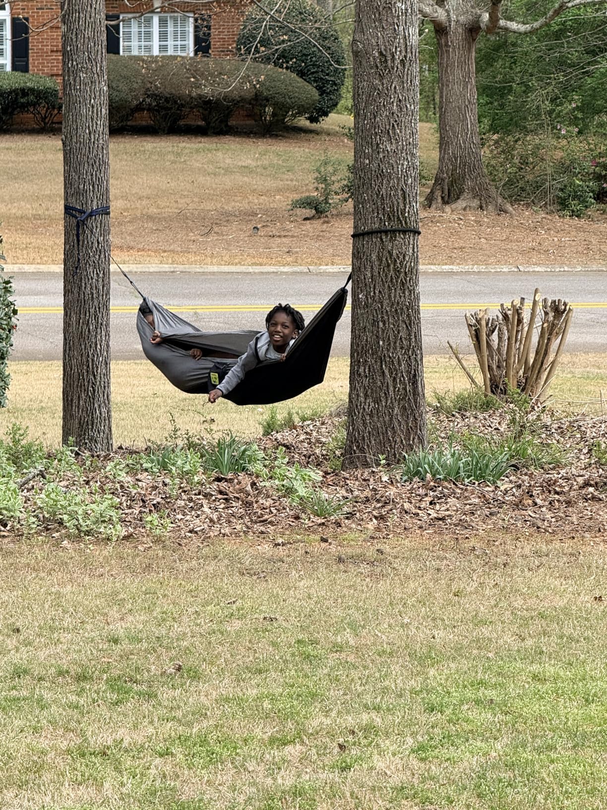 Durable Hammock 400 lb Capacity, Nylon Camping Hammock Chair - Double or Single Sizes w/Tree Straps and Attached Carry Bag - Portable for Travel/Backpacking/Beach/Backyard (Medium, Blue & Light Blue) customer photo 2
