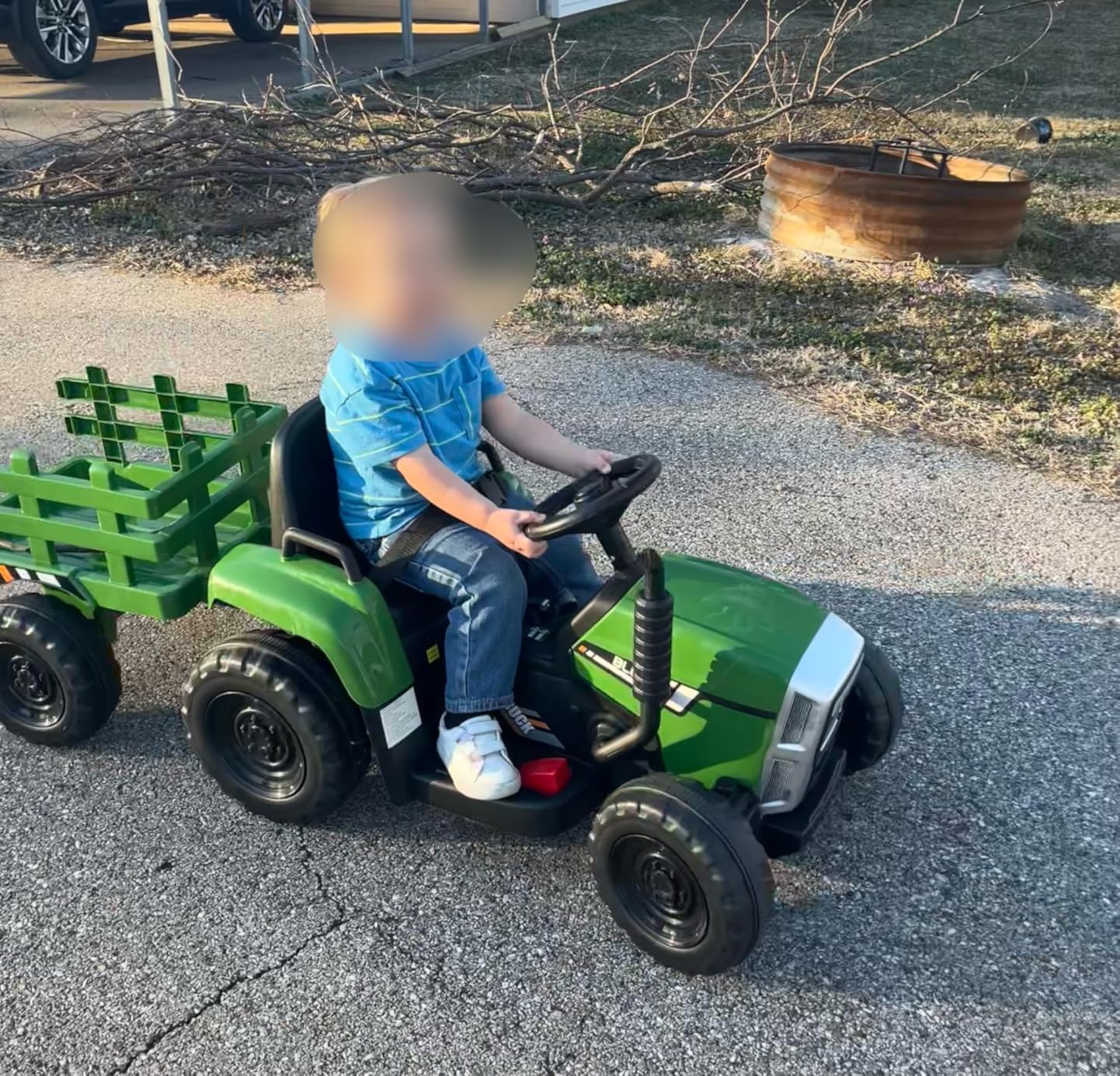 Costzon Ride on Tractor with Detachable Trailer, Kids' Electric Vehicles w/3-Gear-Shift Ground Loader, Wireless Design & USB, 7 LED Headlights, Remote Control Tractor Toy for Kids 3+ (12V, Dark Green) customer photo 1