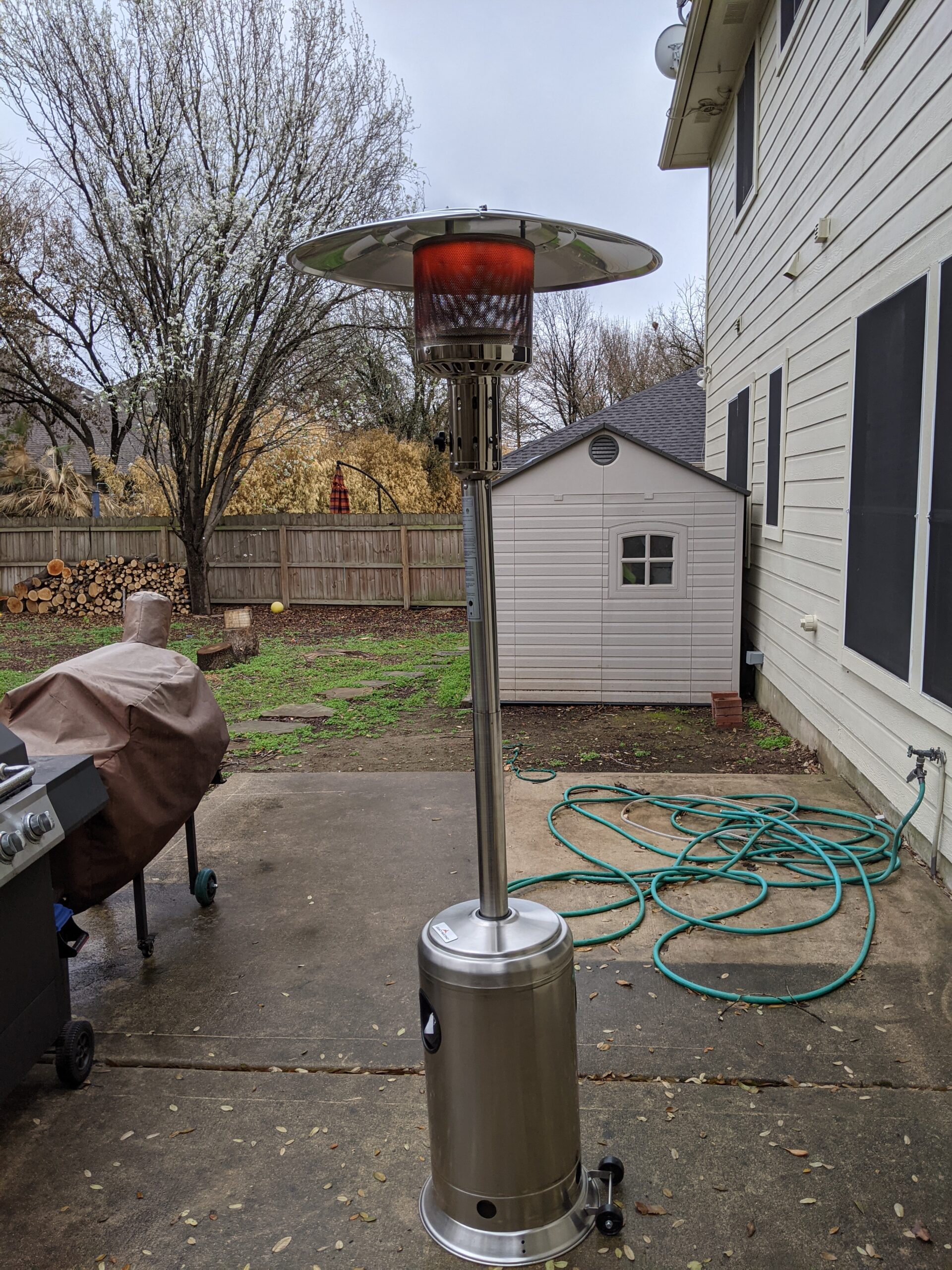 LEGACY HEATING 88 Inch Patio Heater, 47,000 BTU Standing Heater with Wheels, Stainless Steel Burner, Gas Propane for Outdoor Garden Use, Hammered Black, Powder Coated Finish customer photo 1