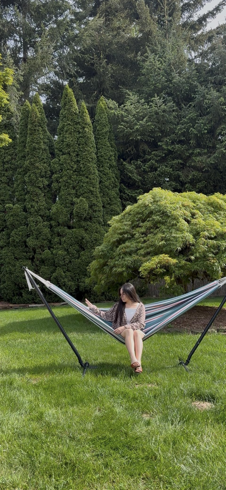 SUNCREAT 2-in-1 Hammocks Convertible Portable Double Hammock with Stand Included, Outdoor Hammock and Stand, Patented, Dark Grey customer photo 2
