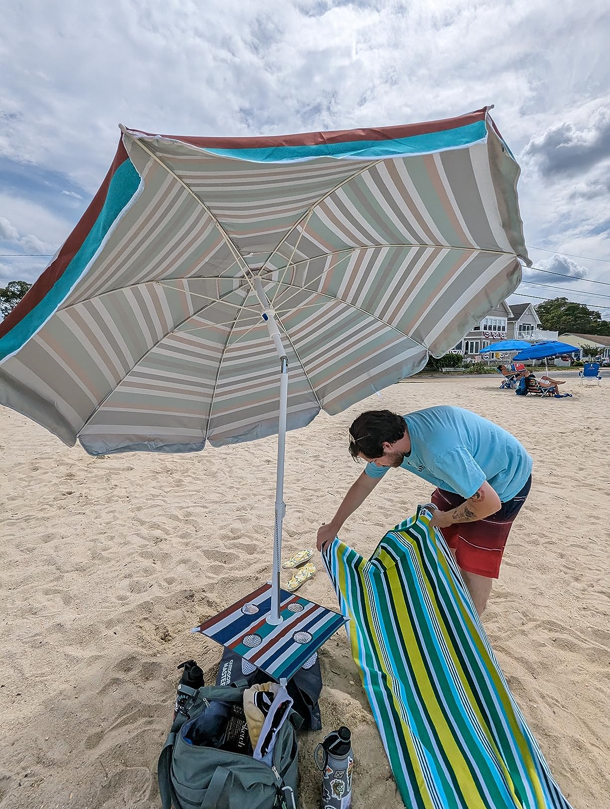 OutdoorMaster Beach Umbrellas for Sand with Sandbag & Anchor, 7.2ft Adjustable Umbrella for Beach Heavy Duty Wind, Portable UPF50+ Sunshade with Carry Bag for Patio customer photo 1