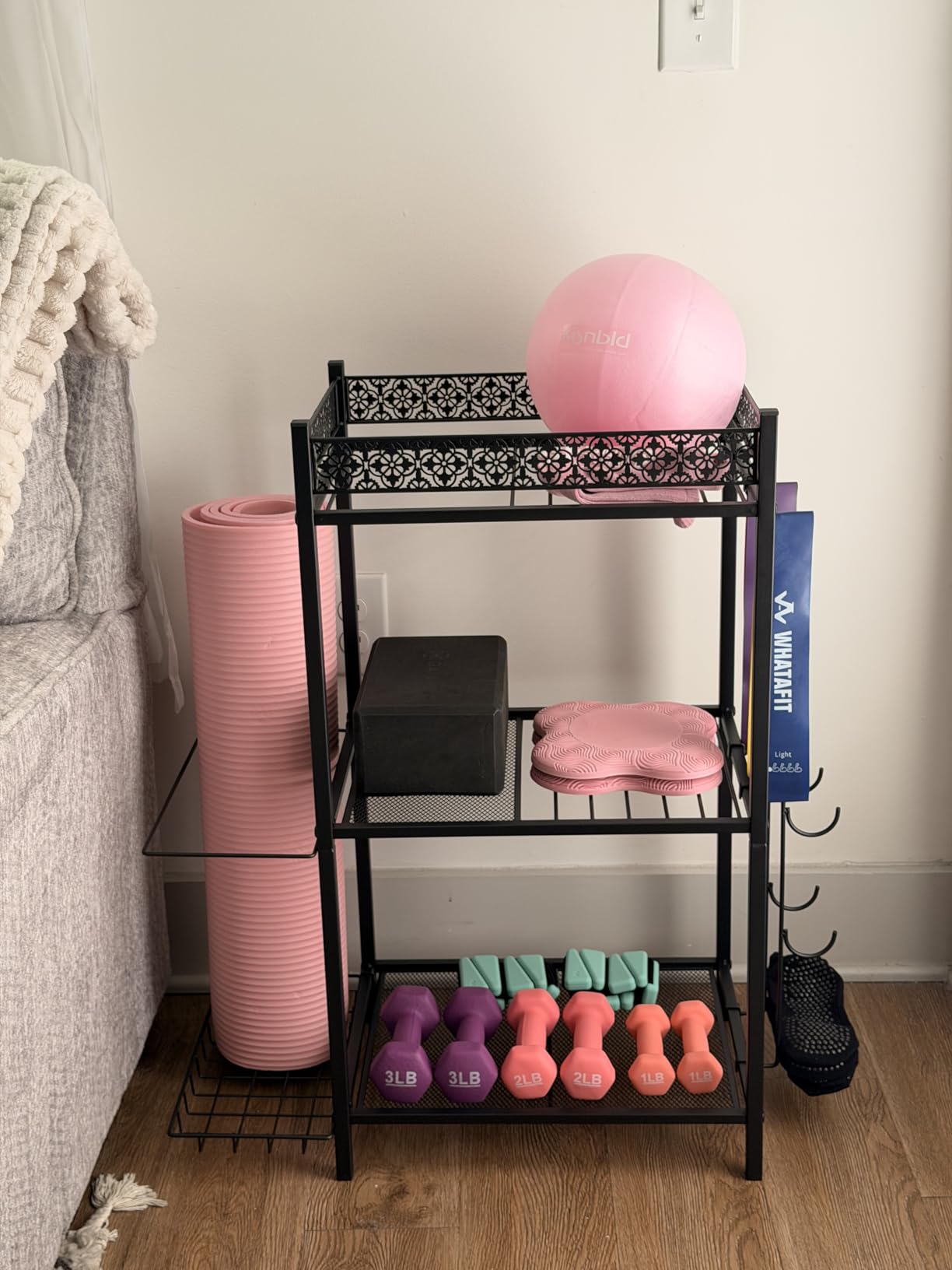 Yoga Mat Storage Rack, Home Gym Storage Rack, VOPEAK Workout Storage for Yoga Mat, Foam Roller, Gym Organizer Gym Equipment Storage for Home Exercise and Fitness Gear customer photo 1