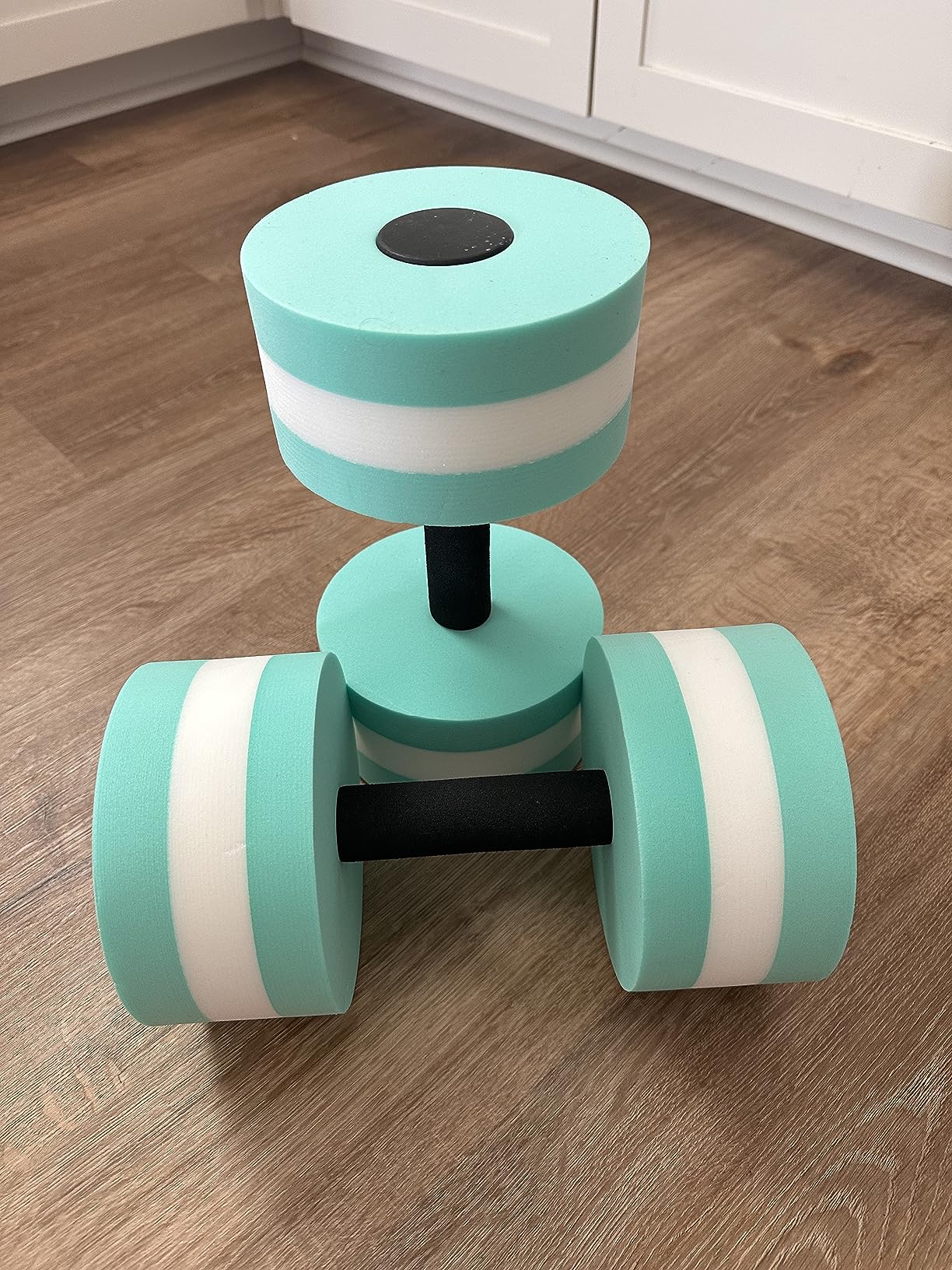 Timoo Aquatic Dumbells Set of 2 Water Dumbbells for Water Aerobics Water Weights for Pool Exercise Set High-Density EVA-Foam Pool Dumbbells, Cyan customer photo 2