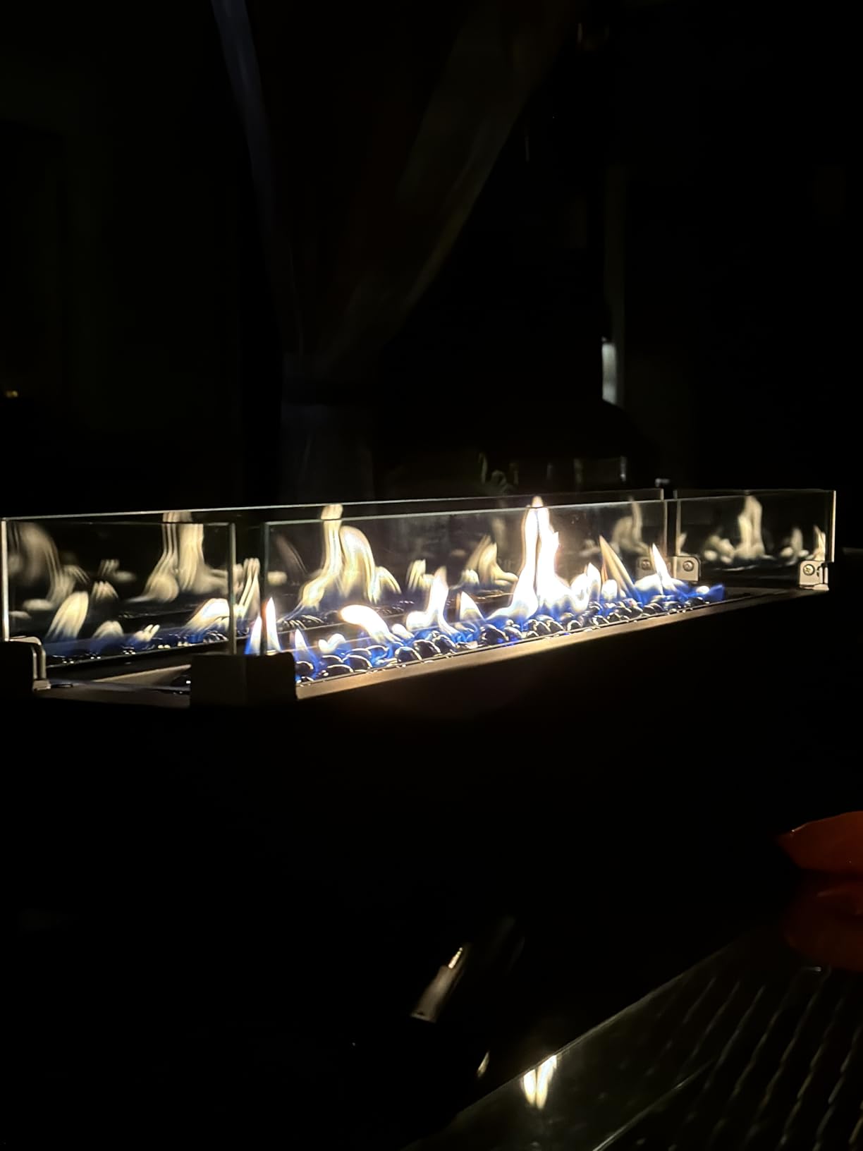 28-inch Table Top Propane Fire Pit, 40,000 BTU Tabletop Firepit for Patio, Outdoor Portable Rectangular Fire Bowl w/Wind Glass Shield, Glass Rocks - Black customer photo 1