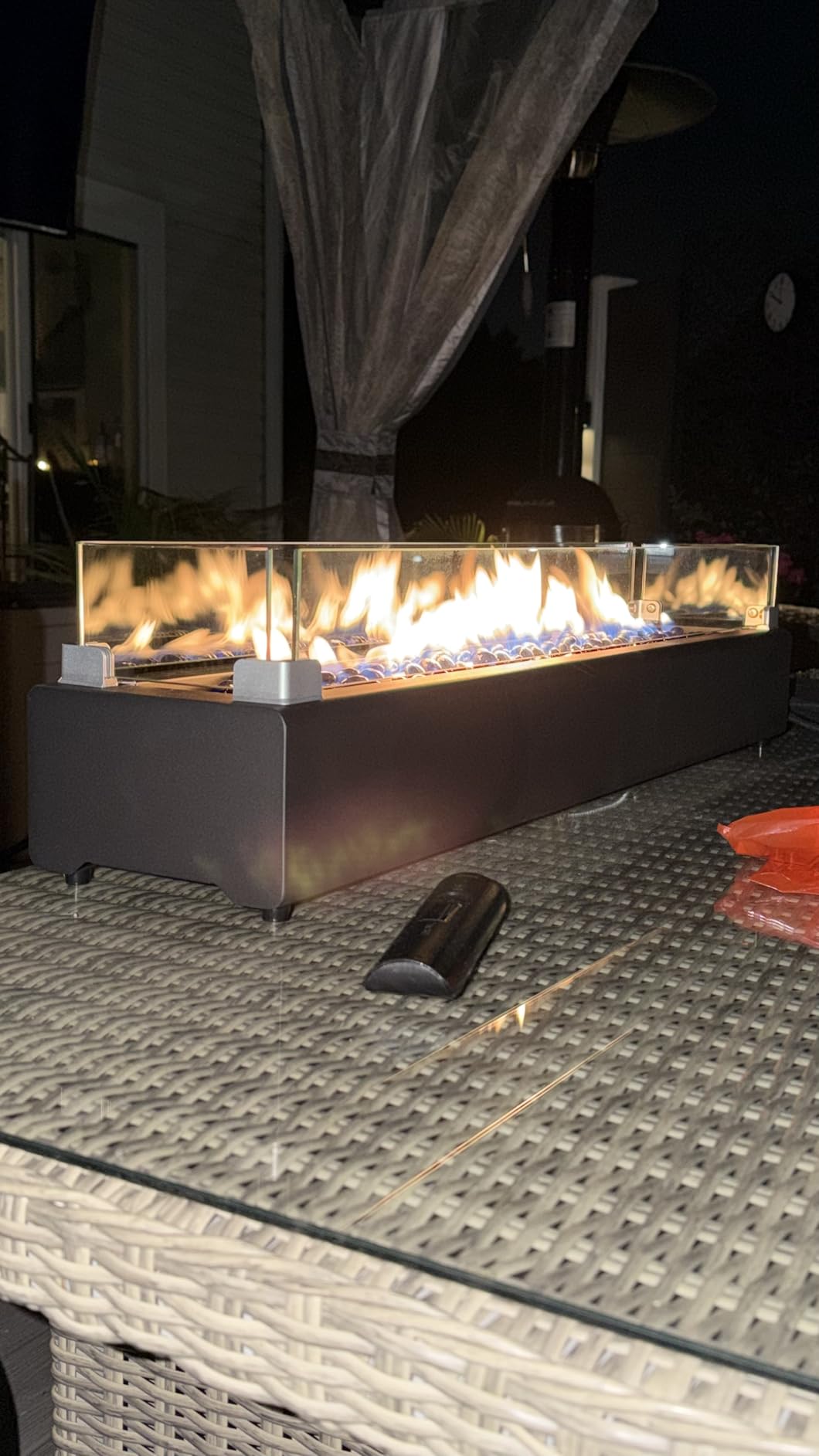28-inch Table Top Propane Fire Pit, 40,000 BTU Tabletop Firepit for Patio, Outdoor Portable Rectangular Fire Bowl w/Wind Glass Shield, Glass Rocks - Black customer photo 2