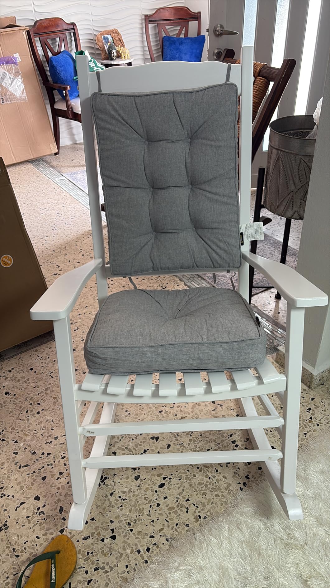 Outvita Outdoor Rocking Chair, Solid Wood High Back Rocker, All Weather Lounge Chair for Porch Patio Fire Pit Garden Backyard Deck Indoor, Wave Shape, White customer photo 2