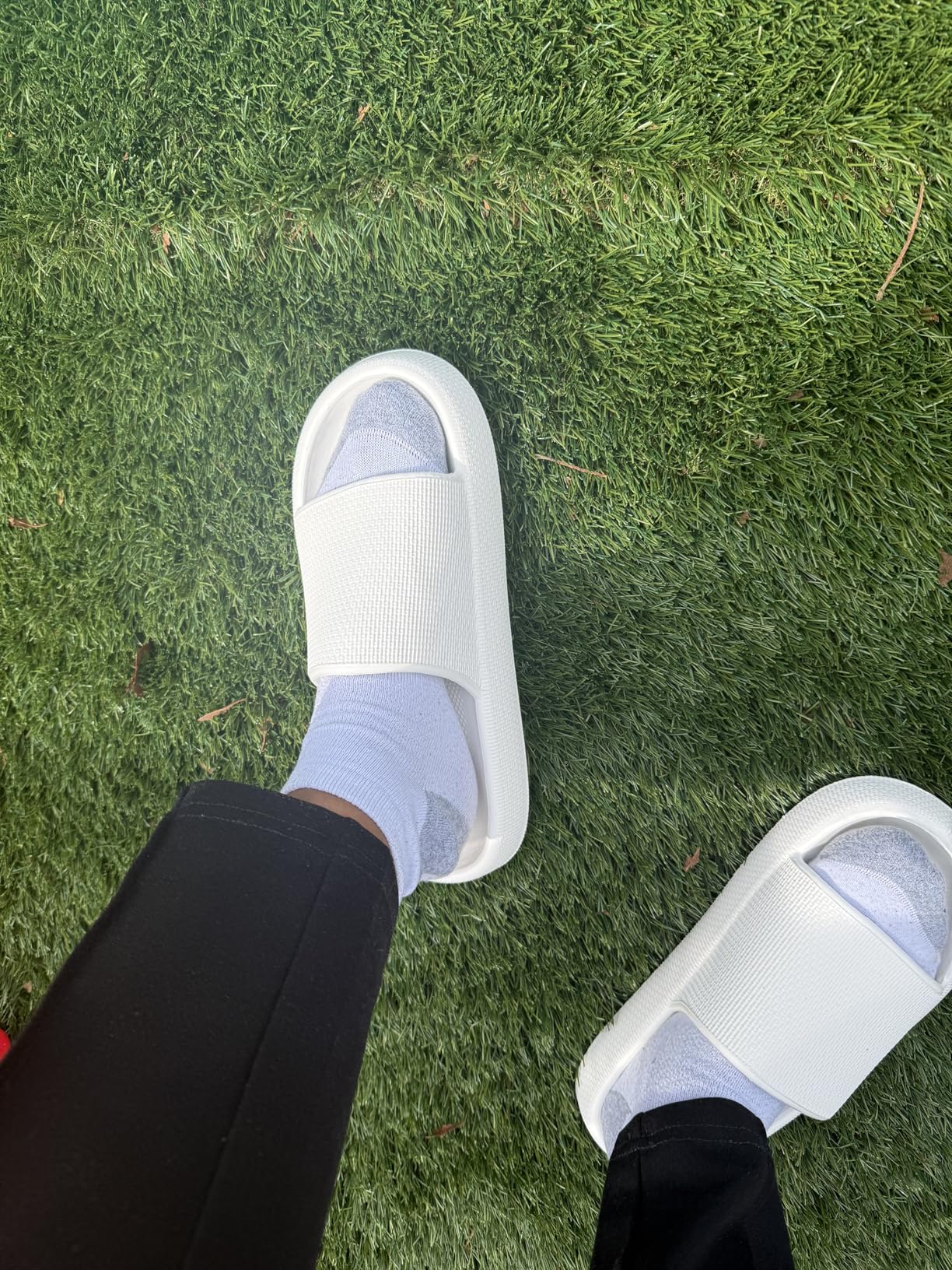 CUSHIONAIRE Feather EVA Slides for Women - Comfortable Slip On Womens Slippers, Indoor Outdoor Shower Shoes, Beach Essential Cloud Slides customer photo 2