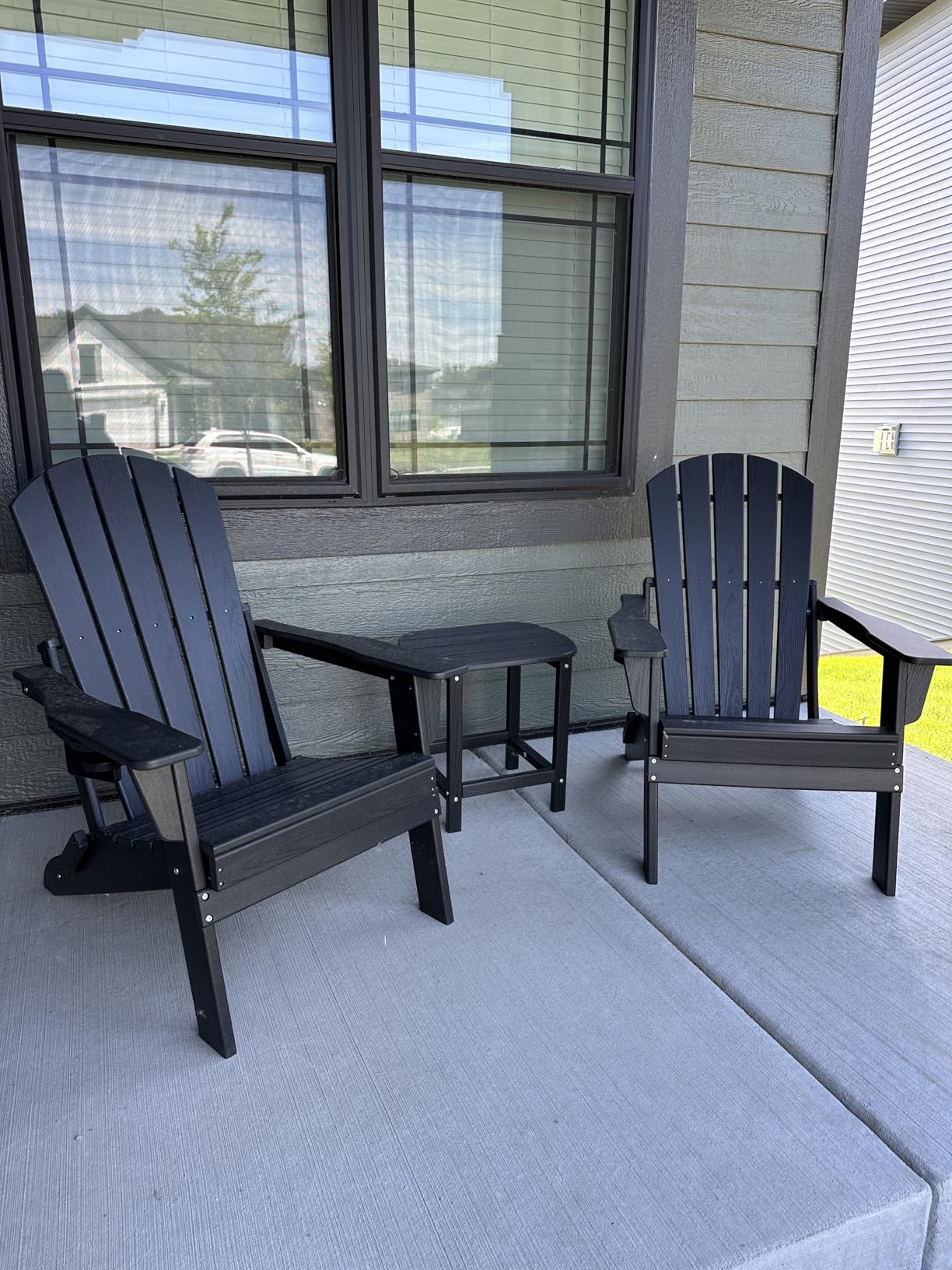 Plawdlik Folding Adirondack Chair, SGS Tested, Wooden Textured with Cup Holder, Heavy All-Weather HDPE Comfortable Set Poolside Backyard Lawn Black customer photo 1