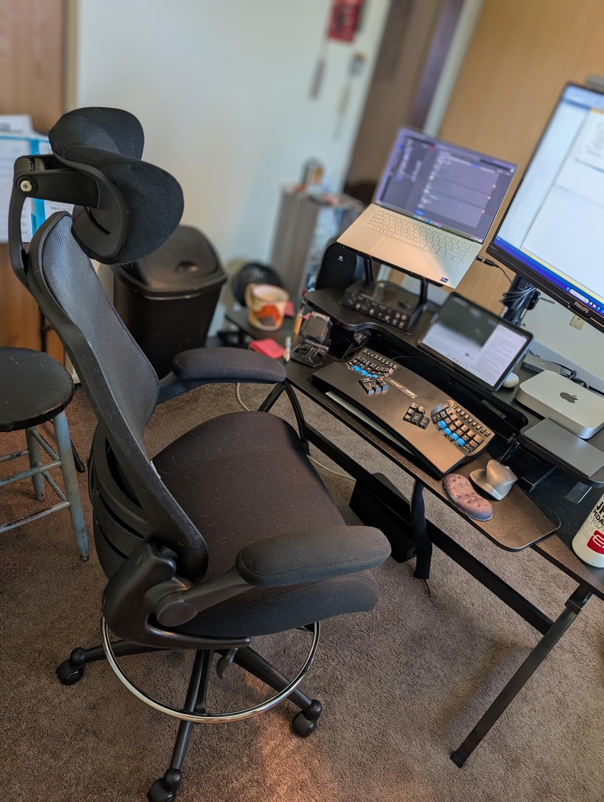 BOLISS Drafting Tall Office Chair 400lbs High Back Wide Standing Desk Chair Comfortable with Flip up Armrests Lumbar Support Adjustable Big Footrest Ring (Black) customer photo 1