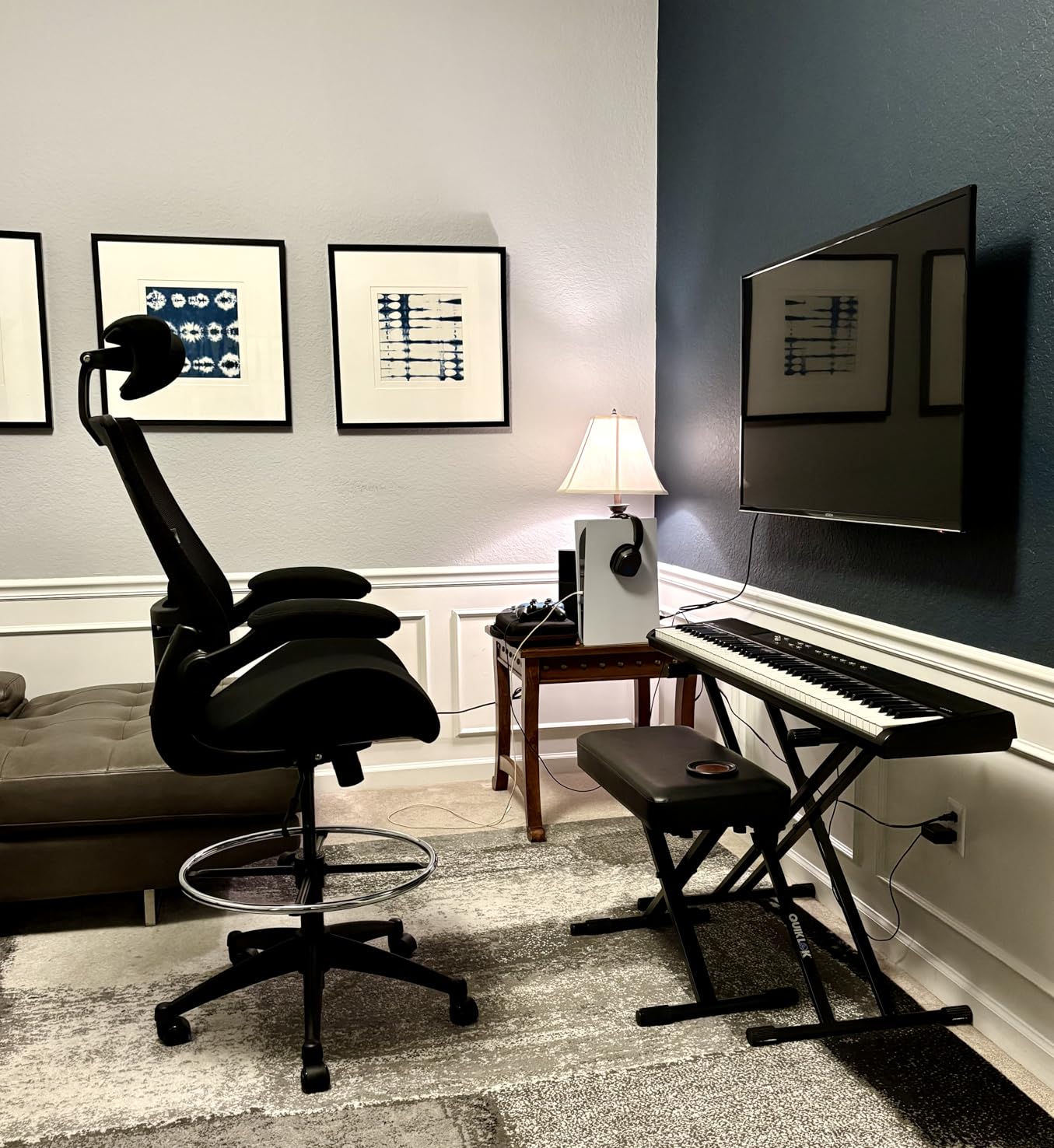BOLISS Drafting Tall Office Chair 400lbs High Back Wide Standing Desk Chair Comfortable with Flip up Armrests Lumbar Support Adjustable Big Footrest Ring (Black) customer photo 2