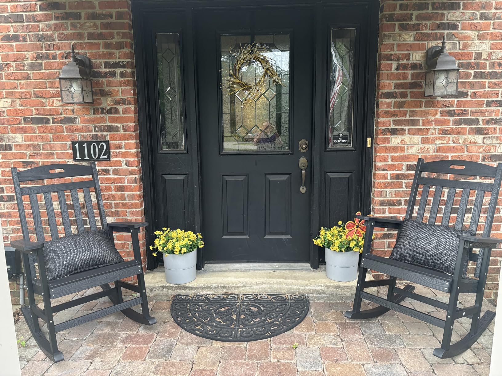 YEFU Outdoor Rocking Chair Porch: Plastic Rocking Chairs for Outside, Weather Resistant for Patio, Waterproof, Rock smoothly, Teak customer photo 1