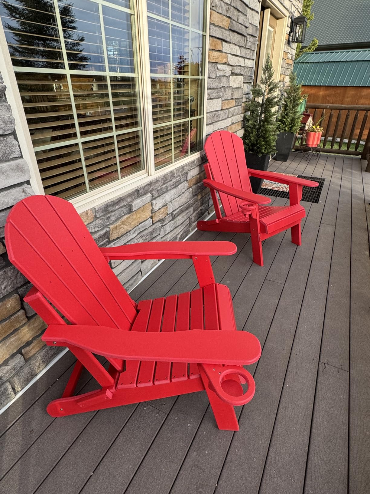 Folding-Adirondack-Chairs-Set-of-2 | HDPE Plastic | Fire Pit Chair | All Weather | Cup Holder | Blue | for Deck Backyard Patio Outdoor Garden customer photo 1