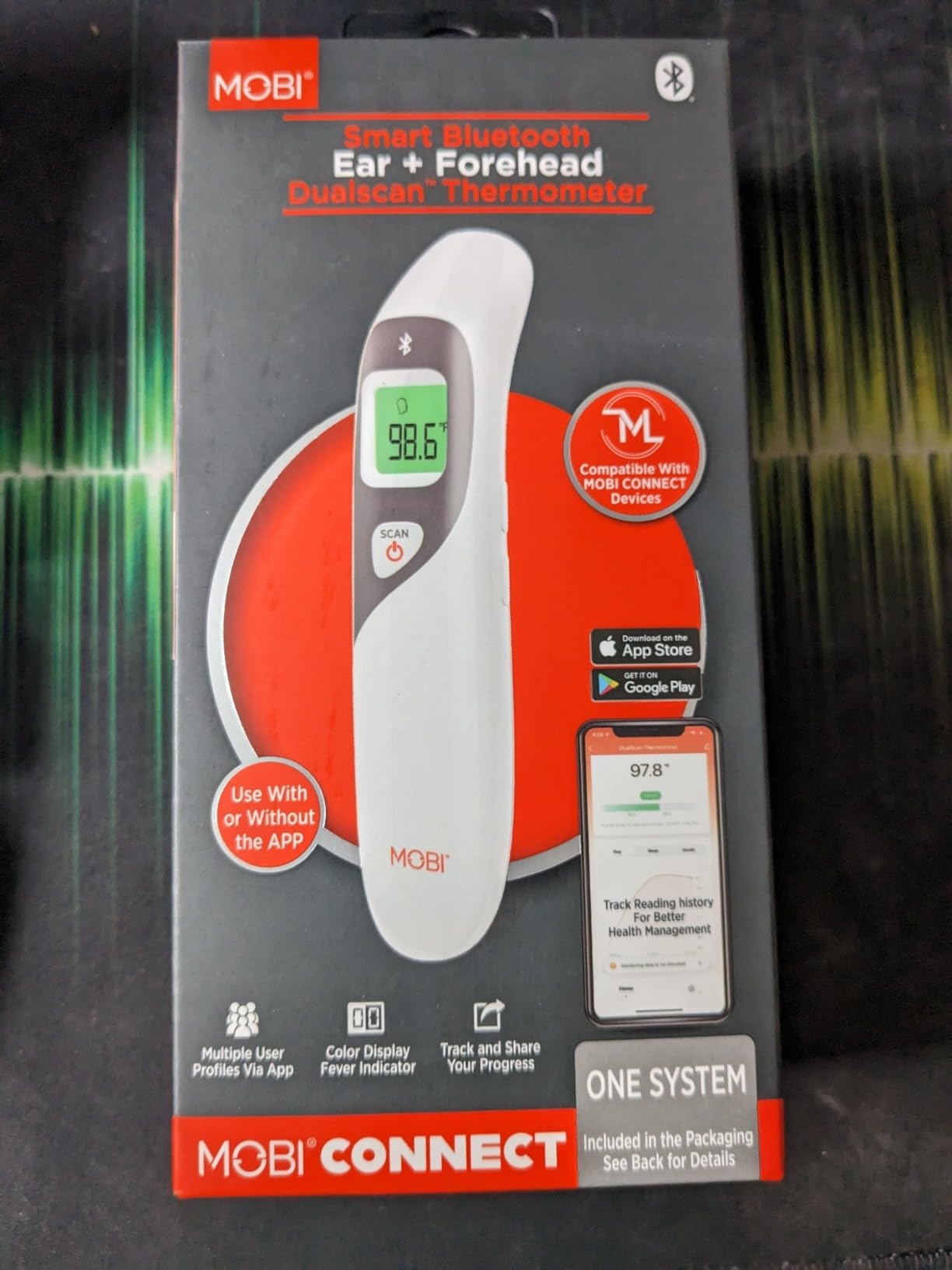 MOBI CONNECT Smart DualScan Bluetooth Ear & Forehead Thermometer - Backlit Screen, LED Fever Indicators, Memory Recall of Last 20 Readouts, Farenheit & Celsius Mode, Room Temperate with Date & Time customer photo 1