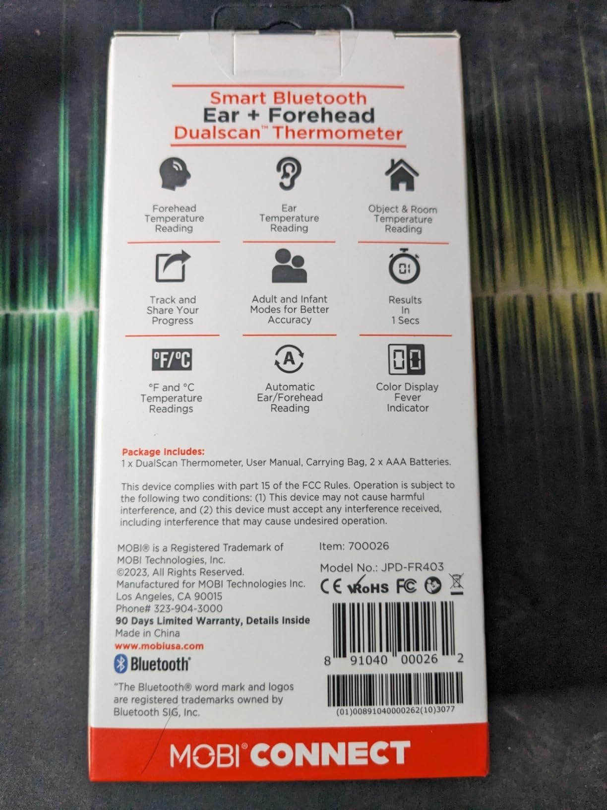 MOBI CONNECT Smart DualScan Bluetooth Ear & Forehead Thermometer - Backlit Screen, LED Fever Indicators, Memory Recall of Last 20 Readouts, Farenheit & Celsius Mode, Room Temperate with Date & Time customer photo 2