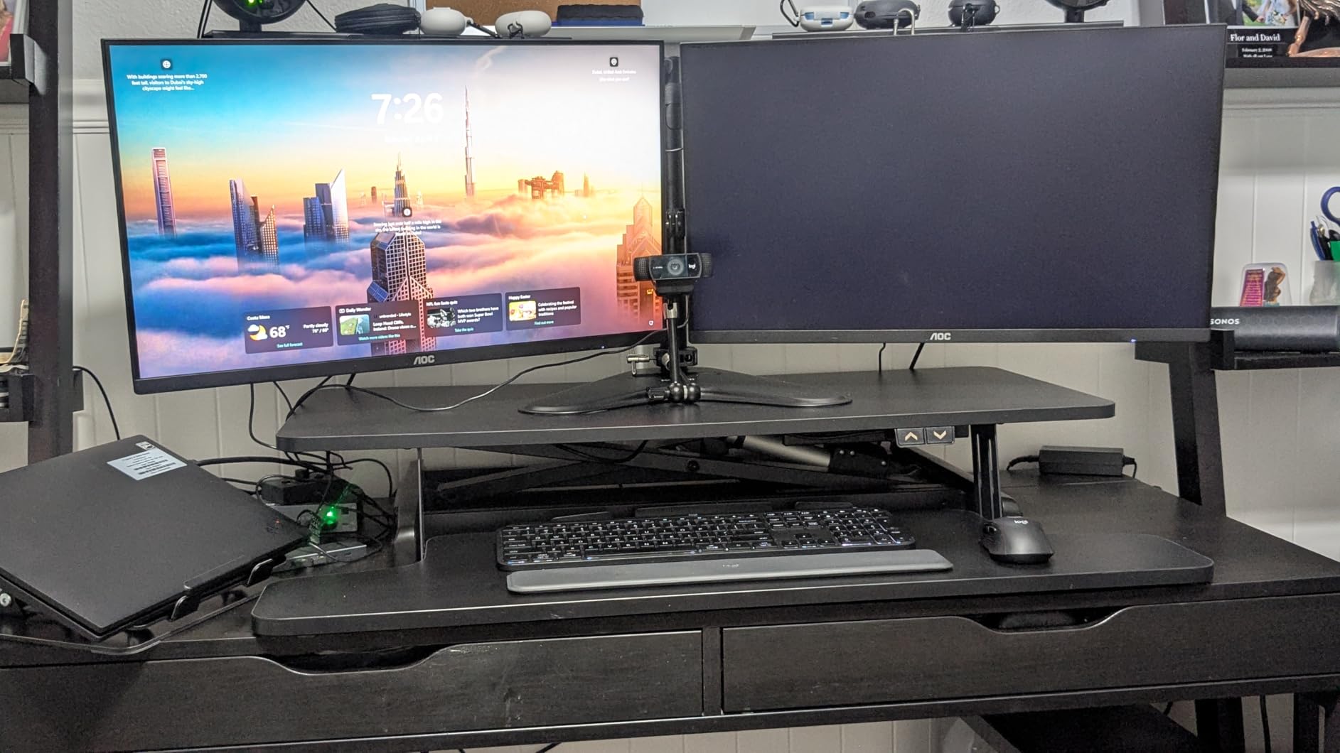 VIVO 36 inch Electric Motor Desk Converter, Height Adjustable Riser, Sit to Stand Dual Monitor and Laptop Workstation with Wide Keyboard Tray, Black, DESK-VE36B customer photo 2