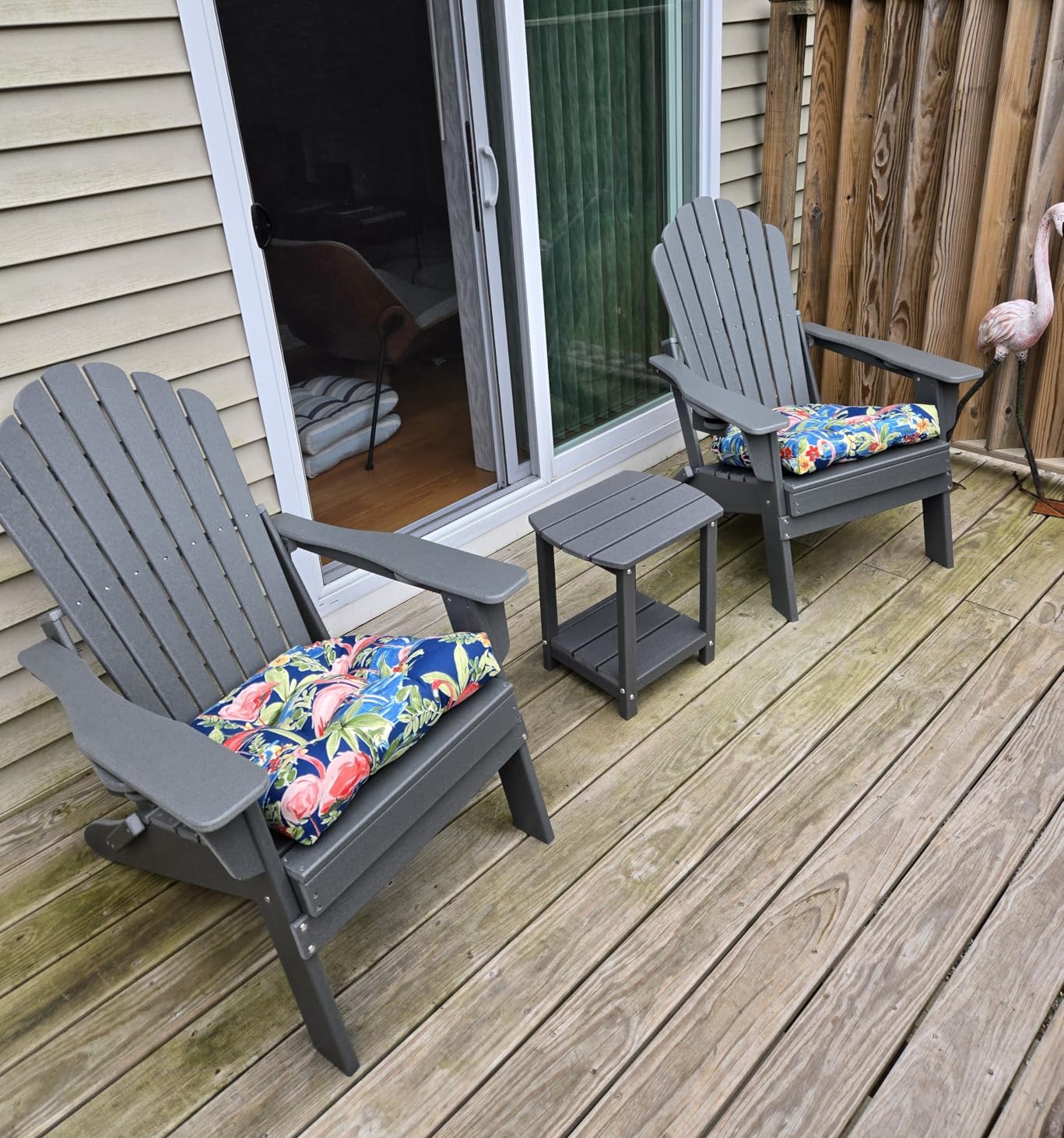 Oversized Folding Adirondack Chair, HDPE All-Weather Patio Chair with 2 Cup Holders, High Back Wide Seat Fire Pit Chair for Outdoor Lawn Garden, Gray customer photo 1