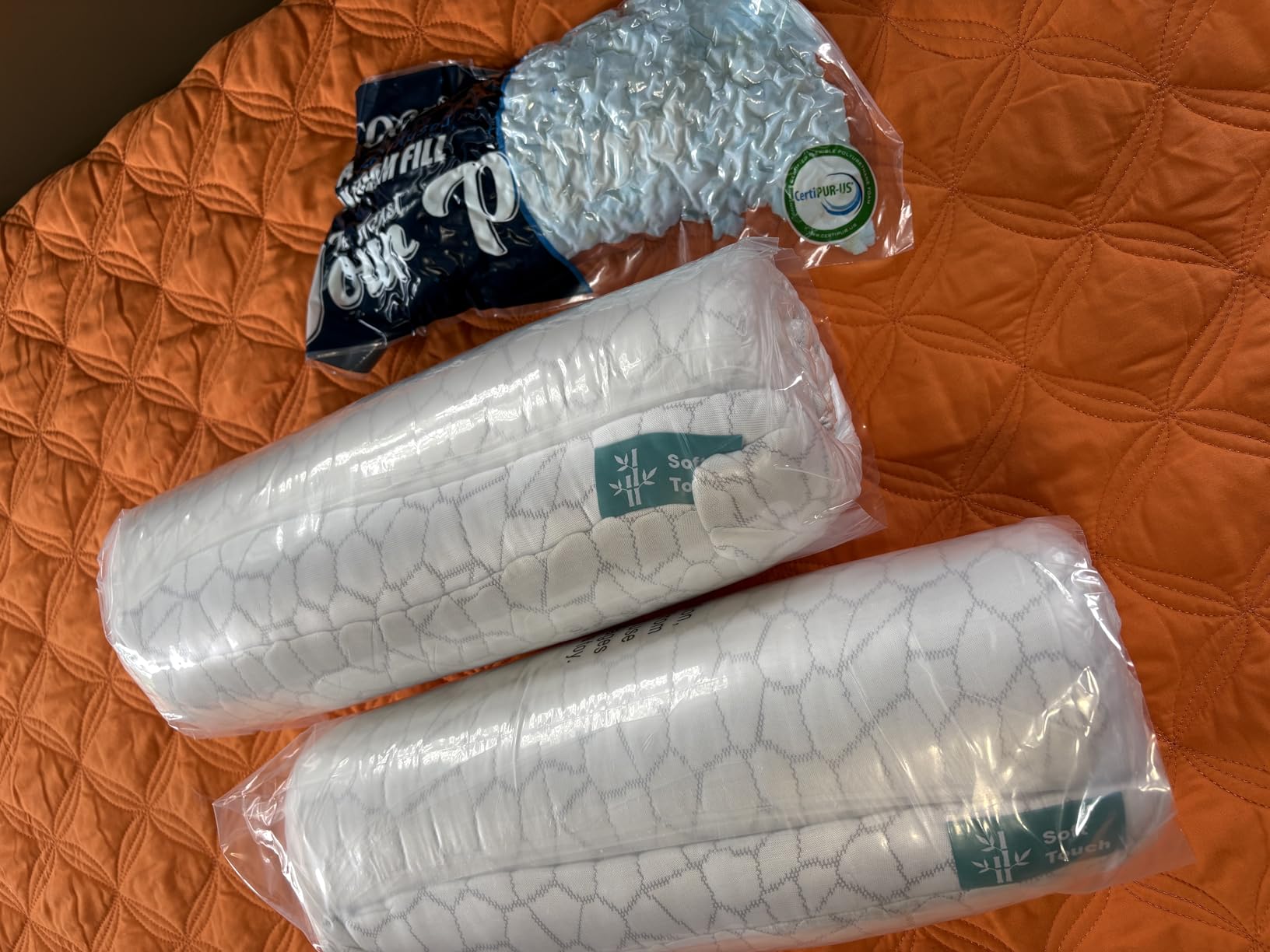 QUTOOL Cooling Pillow for Sleeping, CertiPUR-US Shredded Memory Foam Camping Pillow Set of 1, Backpacking for Hiking Gear, Portable Pillow with Travel Storage Bag, Soft Yet Support, White customer photo 1