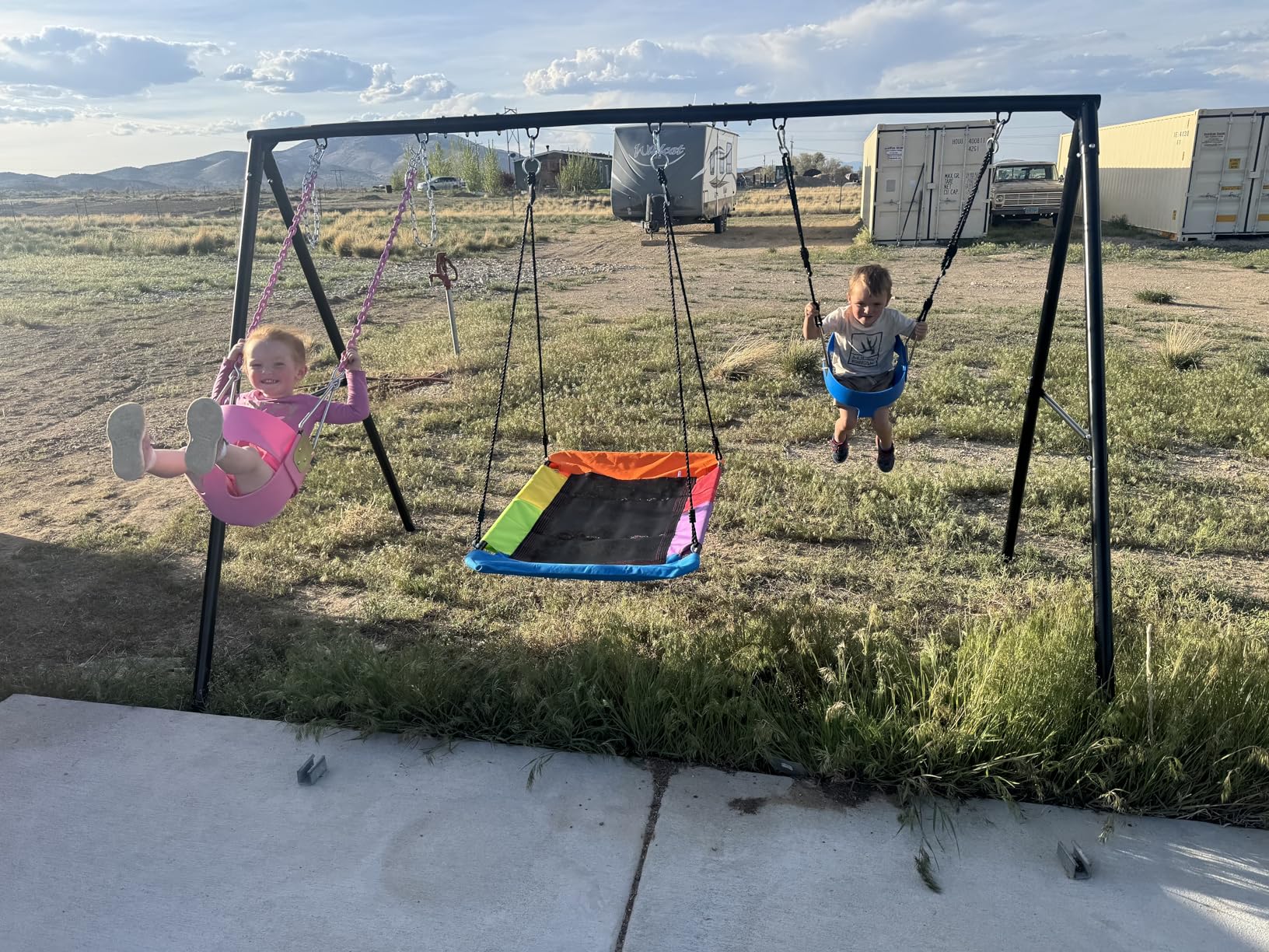 Hapfan 440lbs Kids Swing Sets for Backyard with Toddler Swing, Triple Outdoor Metal Swingset, Easy to Assemble (Patented) customer photo 1
