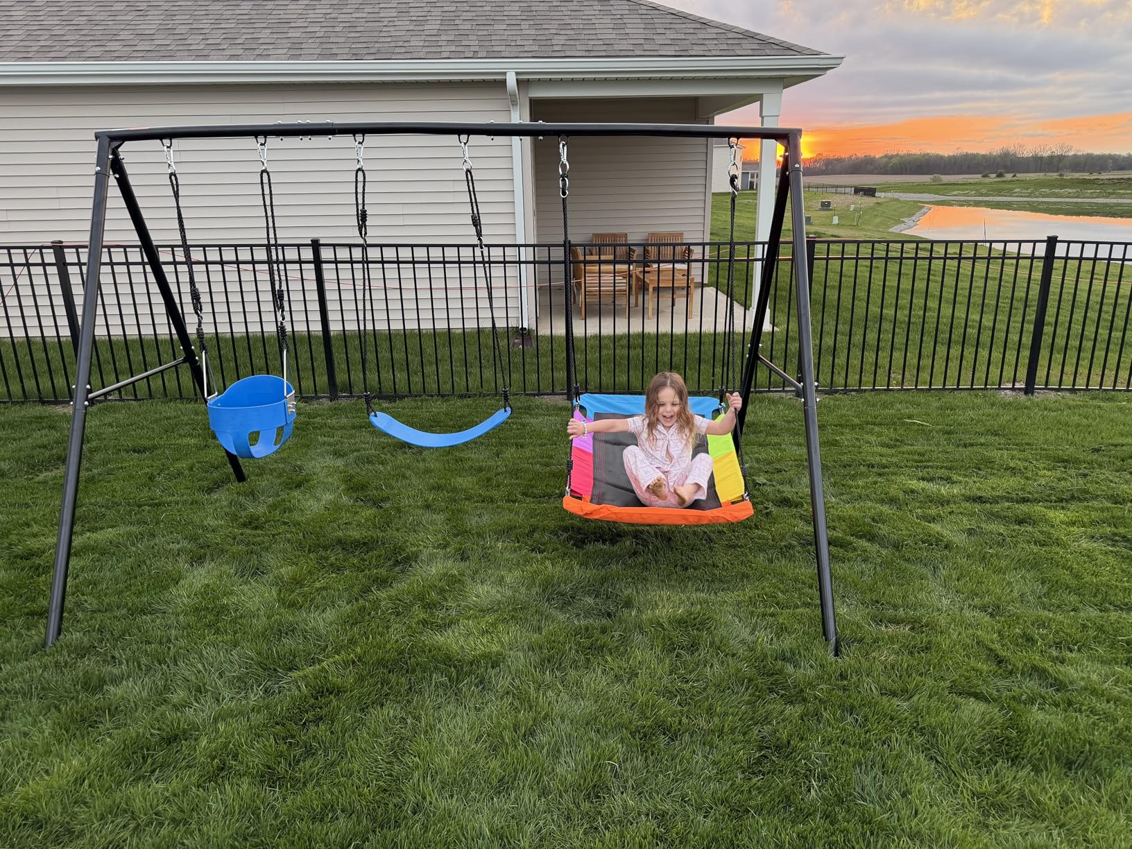 Hapfan 440lbs Kids Swing Sets for Backyard with Toddler Swing, Triple Outdoor Metal Swingset, Easy to Assemble (Patented) customer photo 2