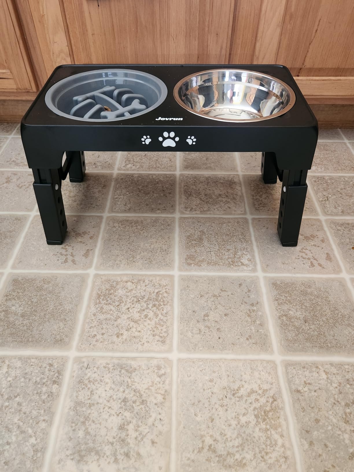 Jovrun Elevated Dog Bowls for Medium Large Size Dogs, Non-Slip Dog Feeder with 1*Stainless Steel Dishes & 1*Slow Feeder Bowl, 5 Heights Adjustable Raised Bowls to 3.15-8.66-9.84-11.02-12.2 customer photo 1