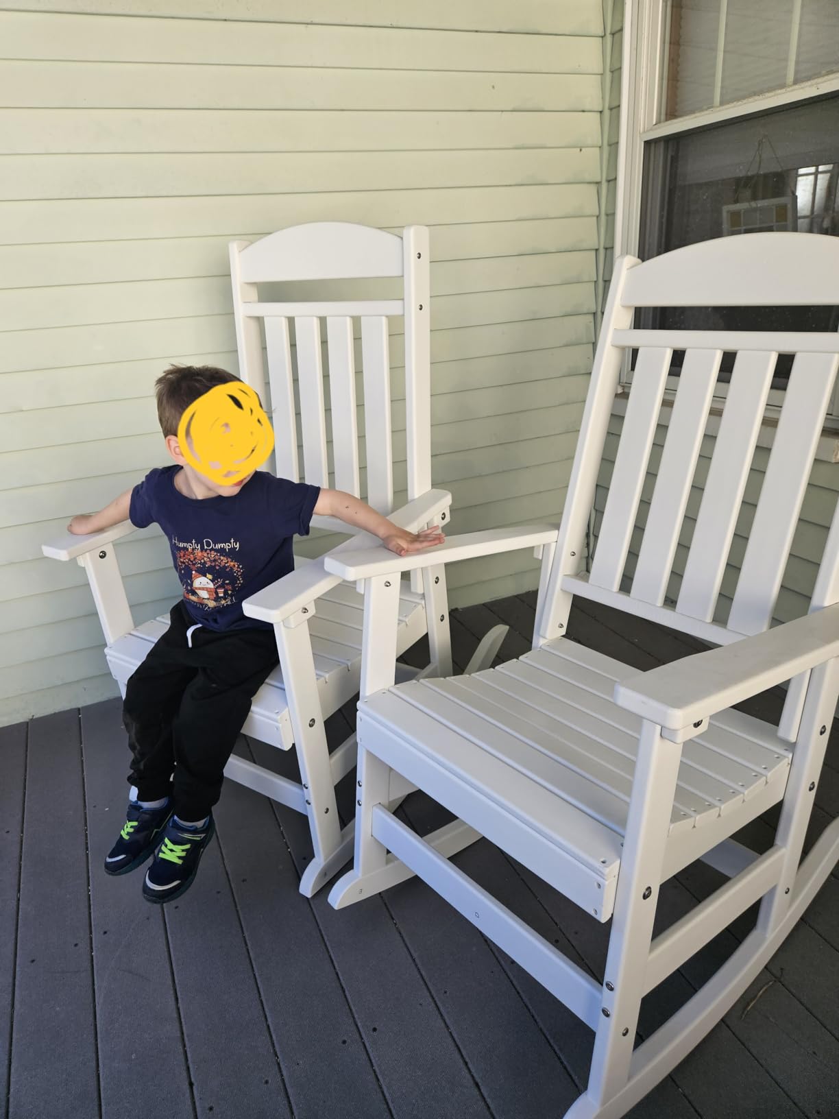 FOOWIN Patio Rocking Chairs Set of 2, HDPE High Back Porch Rocker, All Weather Resistant Poly Lumber Outdoor Porch Rocker, Rocking Chairs for Outdoor, Indoor, Patio, Deck, Garden White customer photo 1