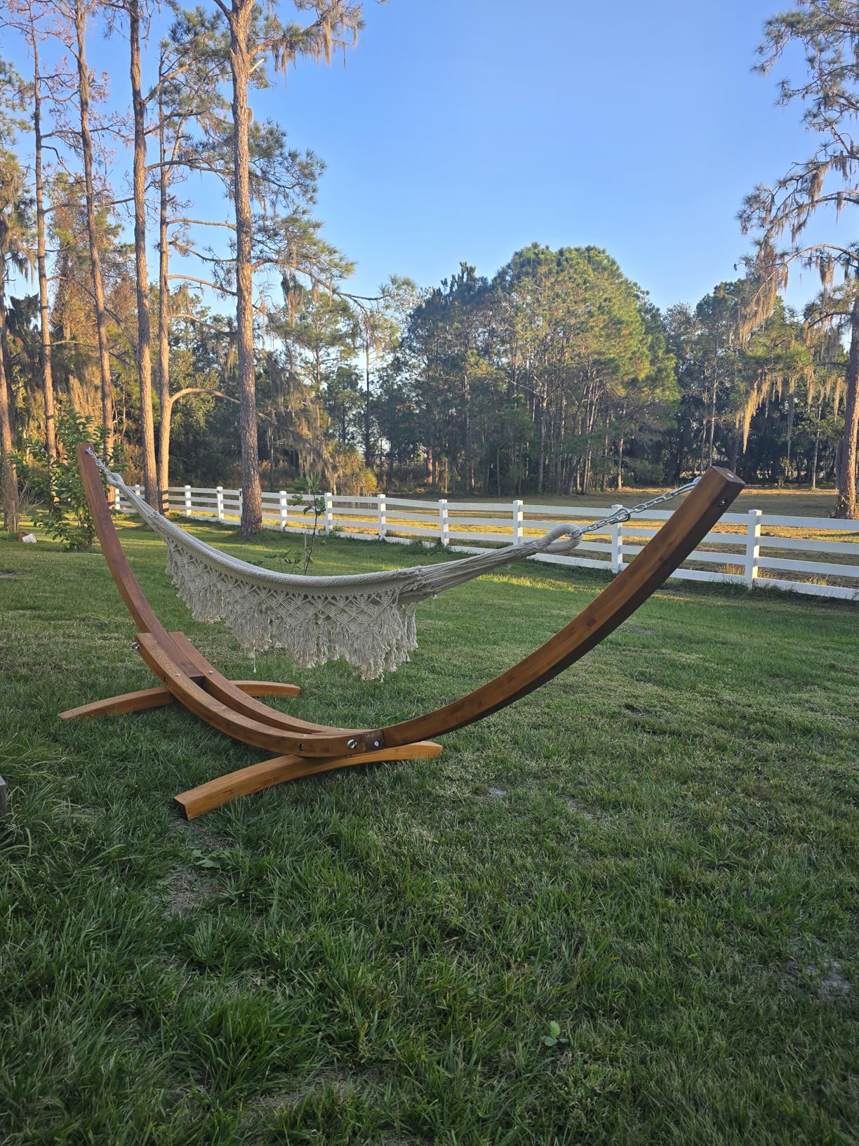 SUNCREAT Adjustable 12-14 ft Wooden Hammock Stand, Outdoor Larch Wood Hammock Stand Only, 475 lbs Capacity customer photo 1
