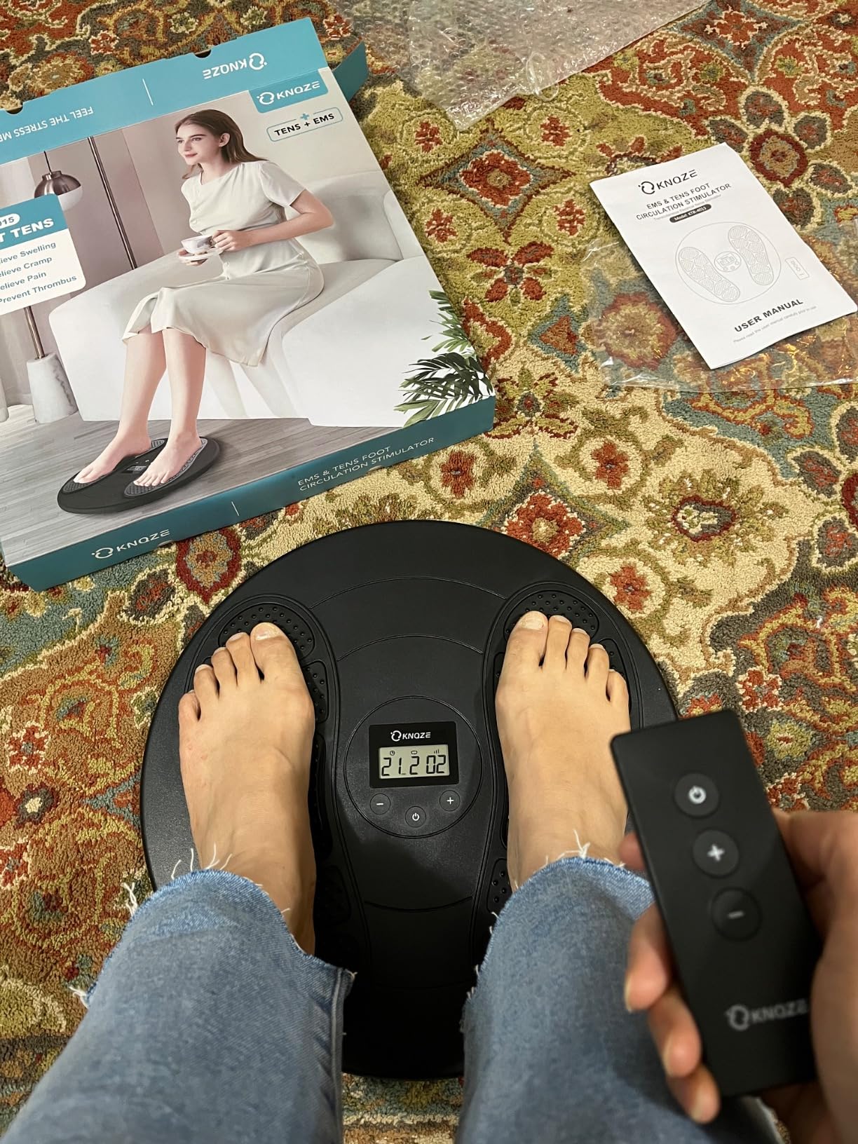 Foot Massager for Neuropathy, TENS + EMS Foot Stimulator for Circulation, 10 Modes + 20 Intensities, Wireless Remote, Neuropathy Pain Relief for Feet, Plantar Fasciitis, Gifts for Mom & Dad customer photo 2