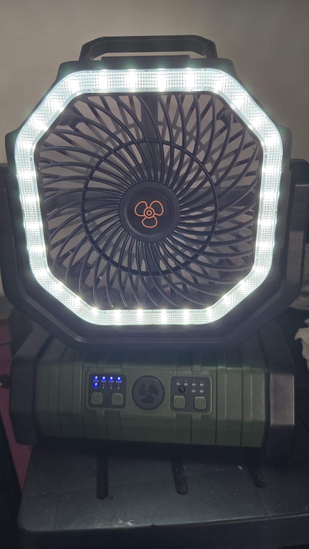 Odoland 30000mAh Camping Fan with LED Lantern, Rechargeable Battery Operated Oscillating Fan with Remote & Hook, Portable Tent Fan with Timer, 4 Speeds for Outdoor Camp RV Jobsite Power Outage, Green customer photo 2