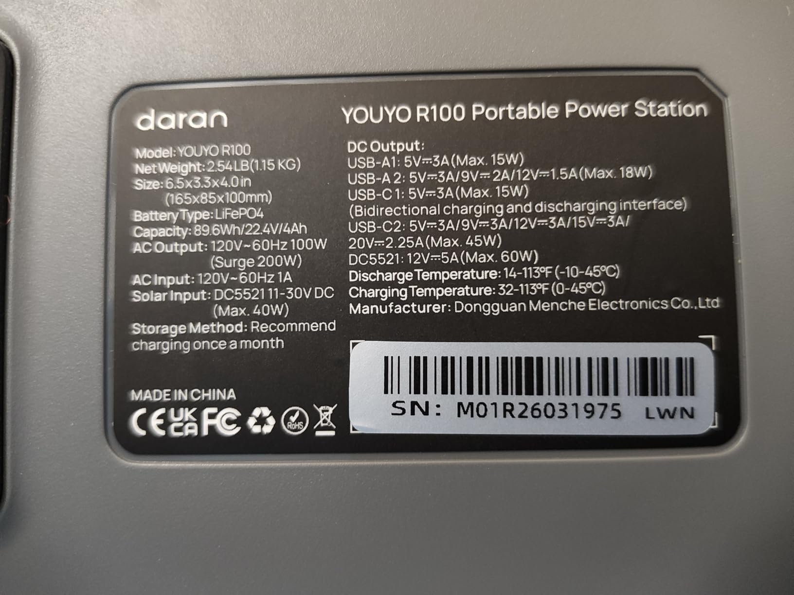 Daran Portable Power Station 89.6Wh LiFePO4 Battery 100W(200W Peak) Solar Power Bank, Portable Charger Small Generator with AC Outlets & PD Fast Charging for Home/Laptop/Camping (Solar Panel Optional) customer photo 1