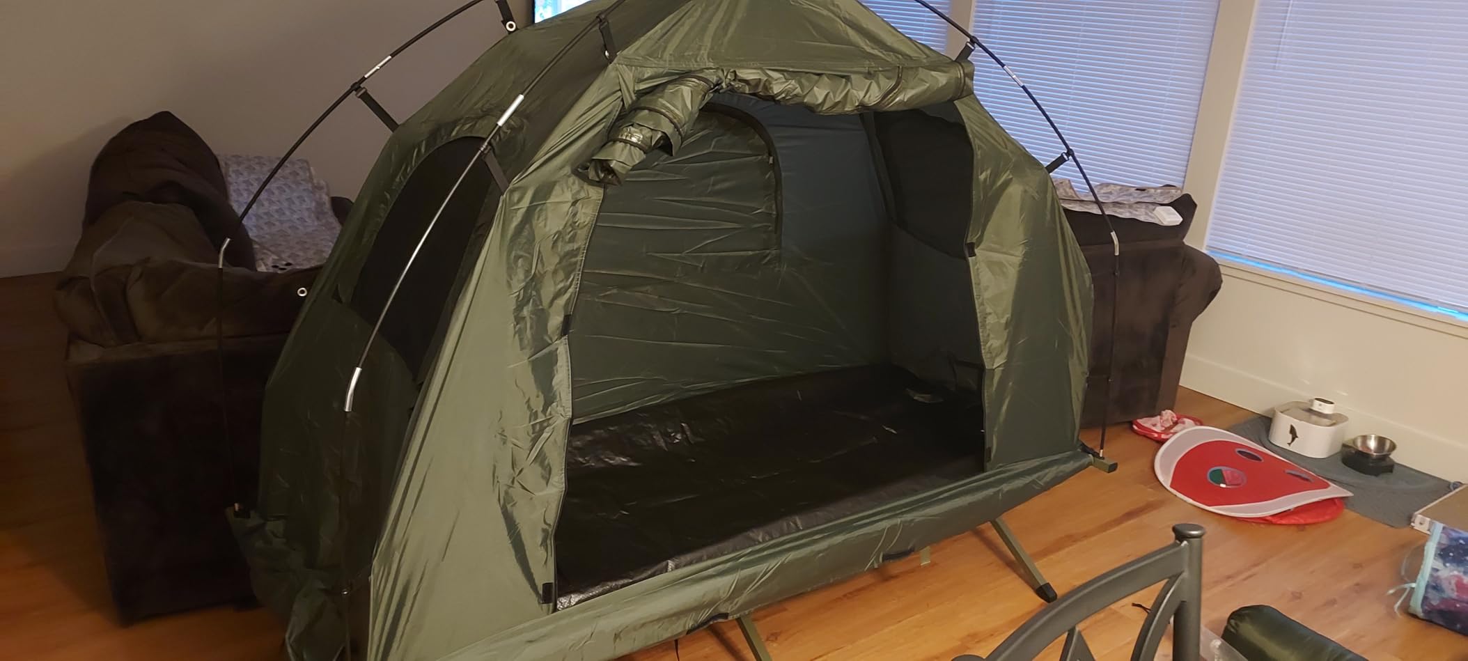 Goplus Camping Tent Cot, 5-in-1 Folding Camping Bed with Air Mattress, Pillow, Sleeping Bag, Waterproof Elevated Tent Shelter, Portable Outdoor Sleeping Cot with Carry Bag for Picnic, Trip customer photo 2