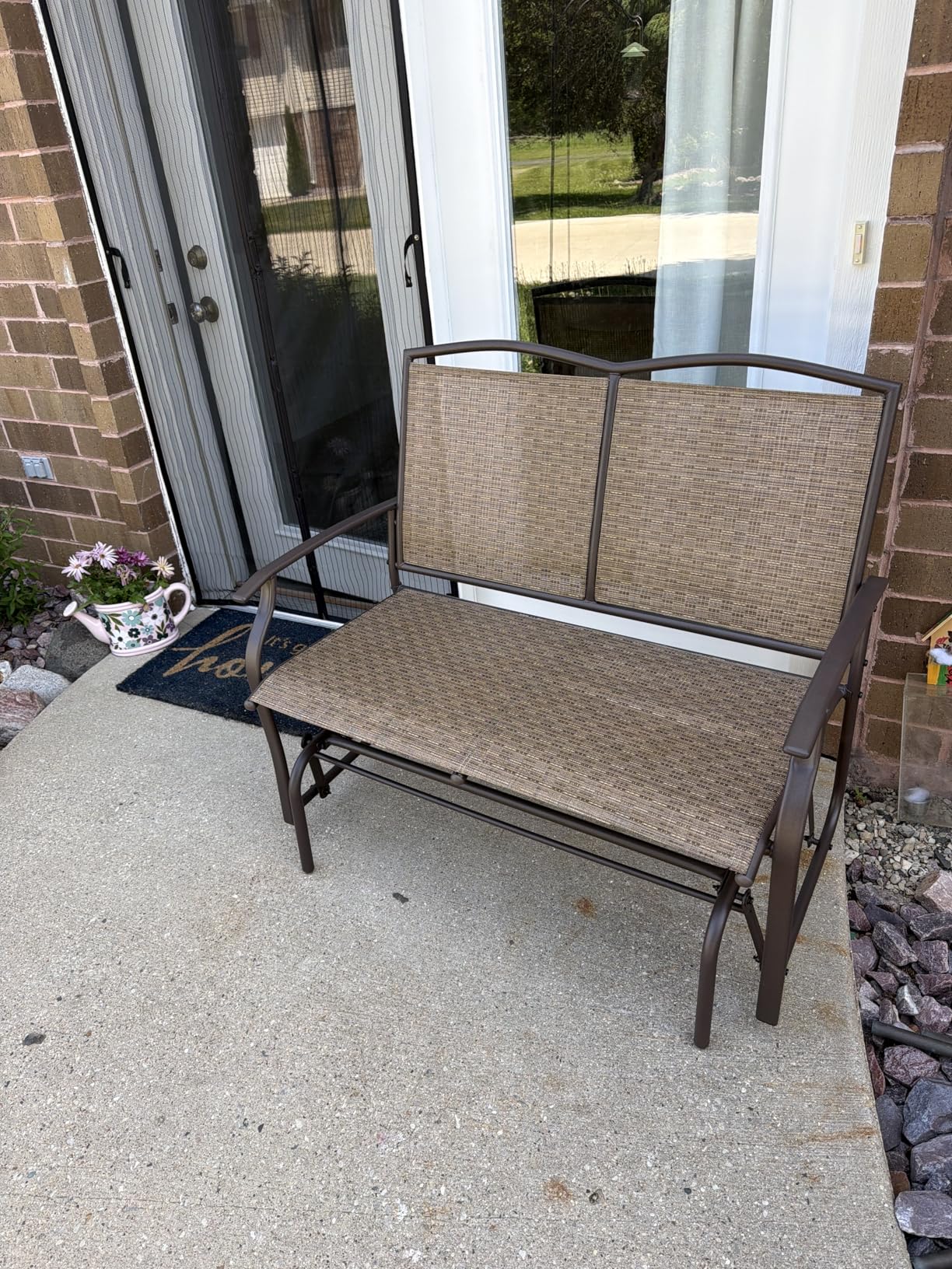 Best Choice Products 2-Person Outdoor Patio Swing Glider Steel Bench Loveseat Rocker for Deck, Porch w/Textilene Fabric, Steel Frame - Taupe customer photo 2
