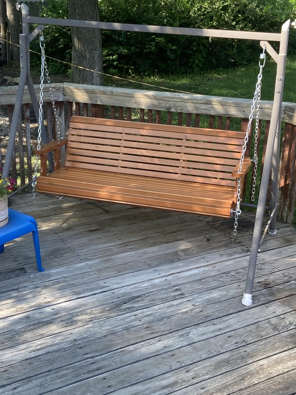 VINGLI Heavy Duty 880 LBS Patio Porch Swing Outdoor PU Painting, Hanging Chair with Adjustable Secure Chains, Finished Outdoor Bench Tree Swing for Yard | Garden | Lawn | Balcony (5 FT, Rustic) customer photo 2