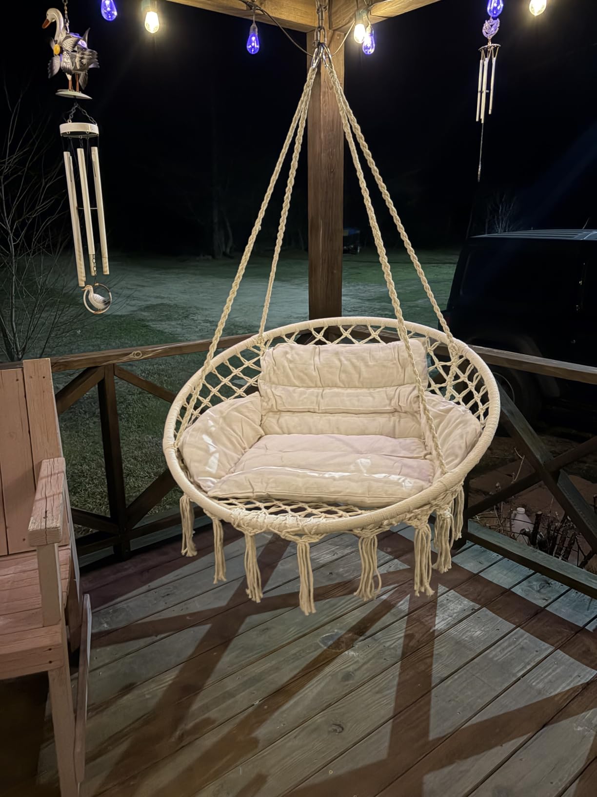 Greenstell Hammock Chair, Macrame Swing Chair with Comfy Cushion, Boho Hanging Chair for Outdoor & Indoor, Perfect for Bedroom, Patio, Balcony, Hold up to 330Lbs, White customer photo 2