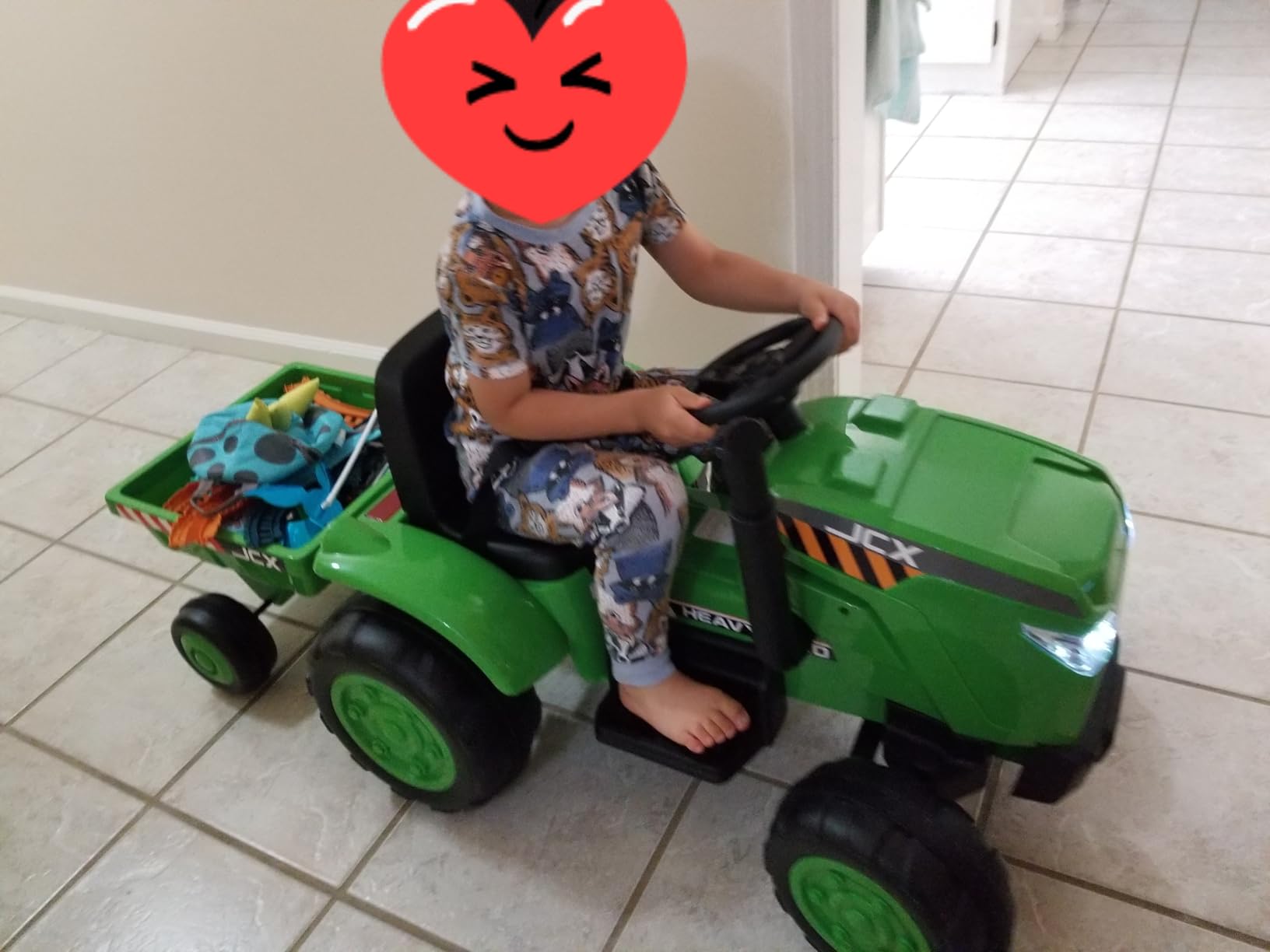 HONEY JOY Kids Ride On Tractor, 12V Battery Powered Electric Tractors with Trailer, LED Lights, Music, 3-Gear-Shift Ground Loader, Toddler Ride On Car with Remote Control (Green) customer photo 2