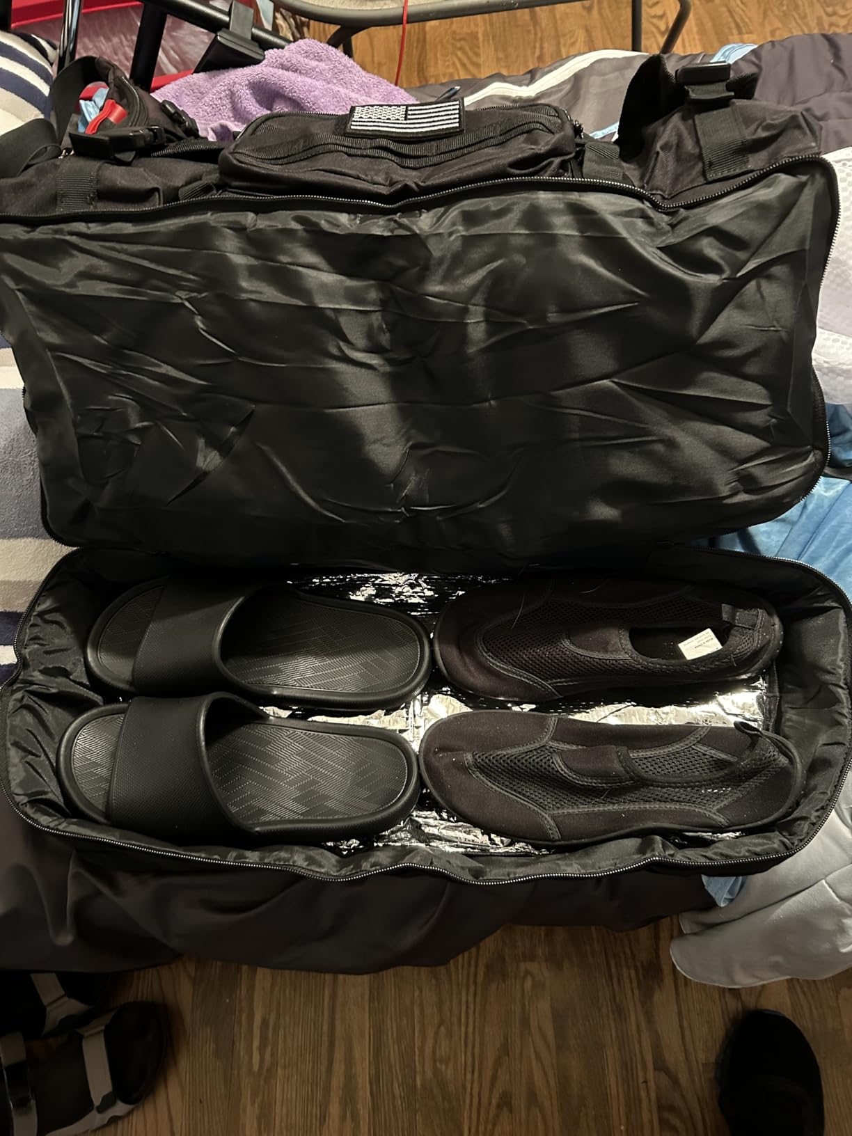 Gym Bags for Men Women, Carry On Luggage 22x14x9 Airline Approved, Tactical Duffle Bag with Shoe Compartment, 3 in 1 Carry on Travel Backpack with Wet Pocket, Weekender Overnight Bag, Black customer photo 2
