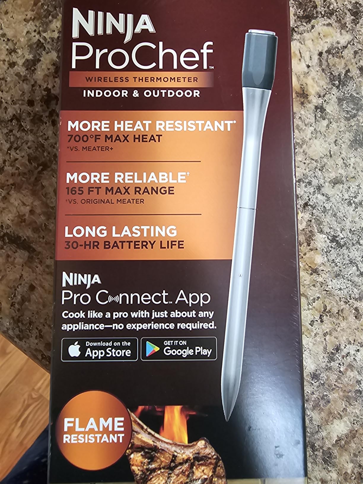 Ninja Meat Thermometer ProChef Wireless Probe for Indoor & Outdoor Air Fryer, Grill, Cooking, Smoker, Oven, Roaster, Long Range Bluetooth App Connection, Flareup Resistant, Waterproof, US Only, WP100 customer photo 1