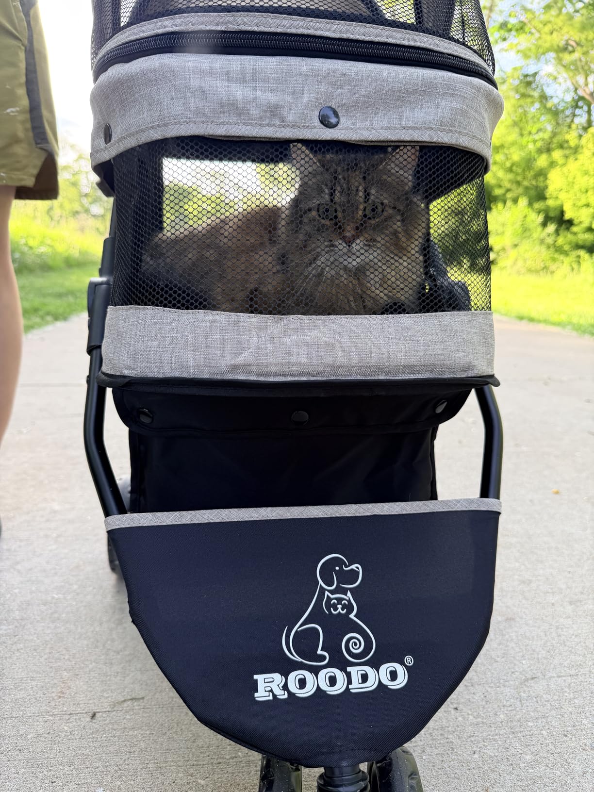 ROODO 3 Wheel Dog Pet Cat Stroller Best Lightweight Foldable Compact Portable Jogger All Terrain Travel Pet Gear Puppy Kitty Stroller for up to 30lbs Medium Small Dogs and Cats(Light Khaki) customer photo 2