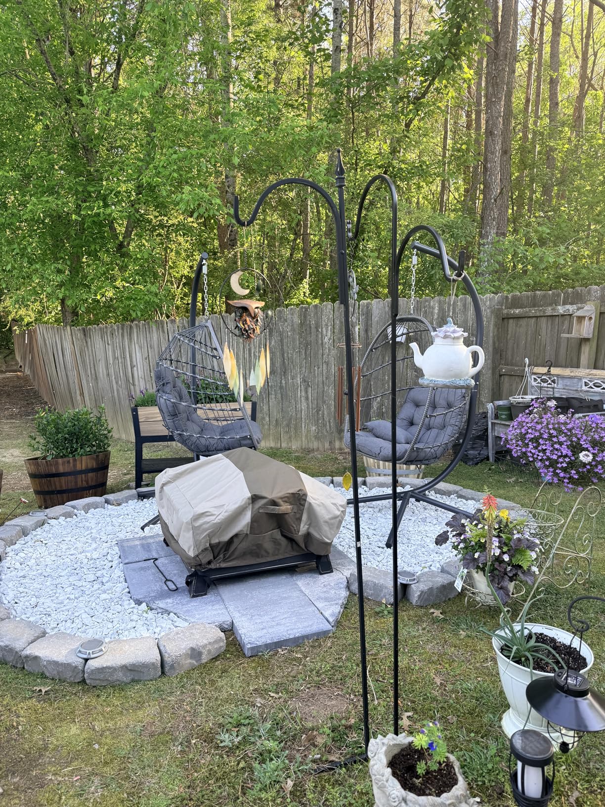 SWITTE Egg Chair Outdoor with Stand, Indoor Wicker Hanging Egg Swing Chair with Cushion, 350lbs Capacity for Patio, Bedroom, Garden - Dark Grey customer photo 2