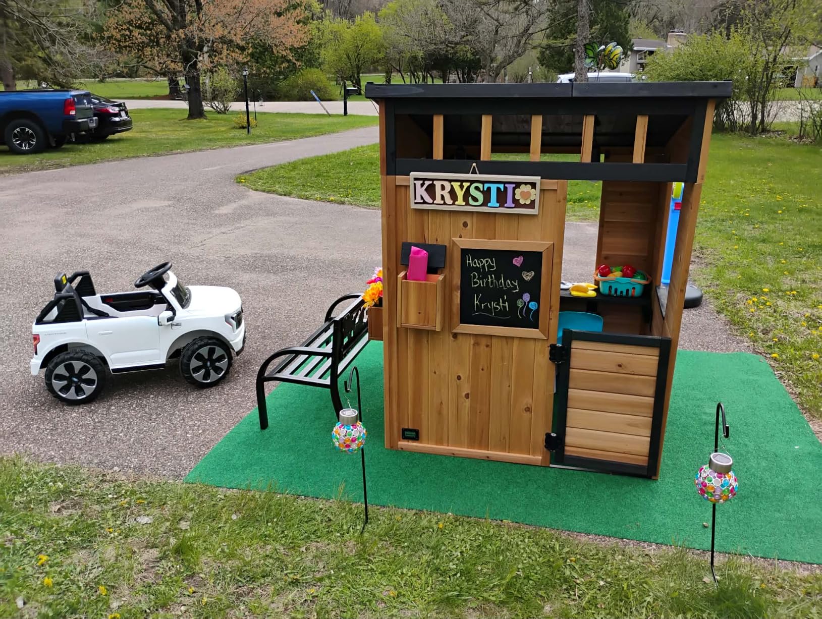 Backyard Discovery Caraway Cottage Cedar Wooden Kids Playhouse with Play Kitchen, Chalkboard, Mailbox, Half Door, Windows, Flower Box customer photo 2