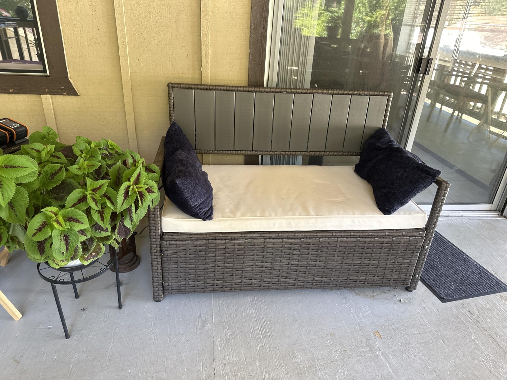 YITAHOME Outdoor Storage Bench, 70 Gallon PE Rattan Patio Storage Bench w/Handles and Soft Cushion, Outdoor Storage Box for Patio, Yard, Lawn, Garden customer photo 1