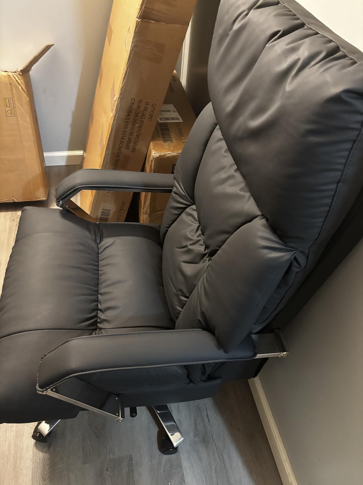 OKUP M76 160 Reclining Executive Office Chair with Footrest, Adjustable Seat Depth Leather Office Chair, 8 Inch Thick Sofa-Like Cushion, 420 lb Reinforced High Back Desk Chair for Home Office, Black customer photo 1