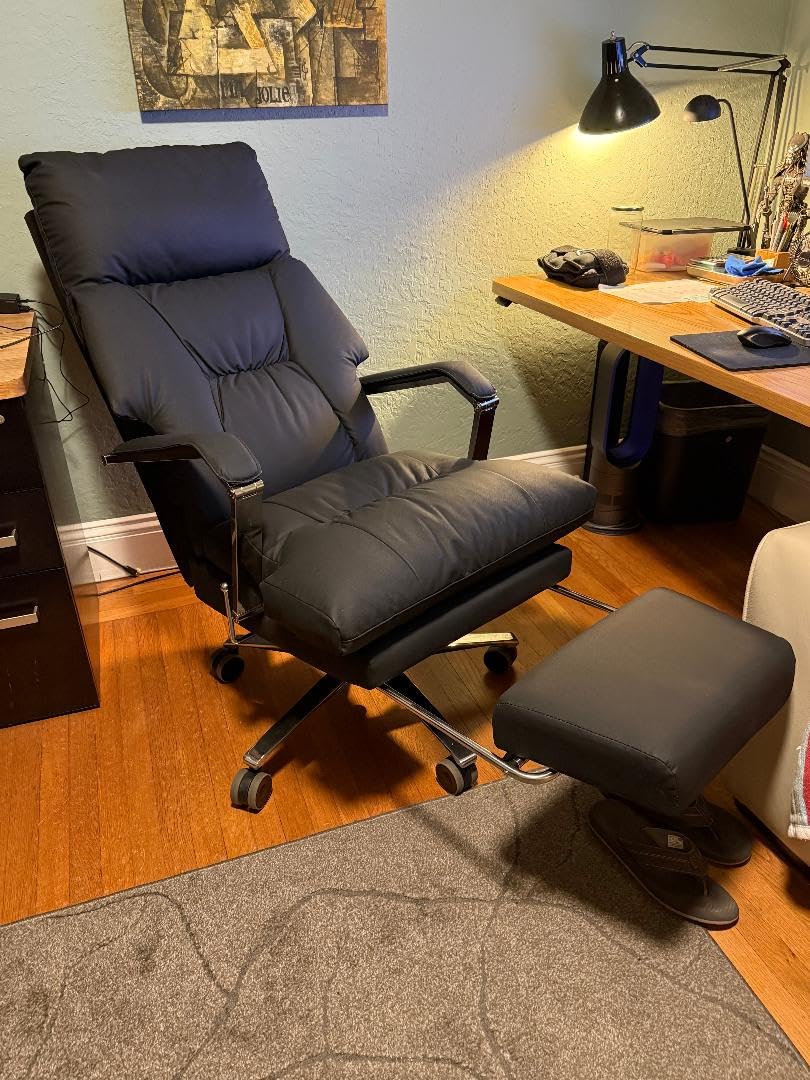 OKUP M76 160 Reclining Executive Office Chair with Footrest, Adjustable Seat Depth Leather Office Chair, 8 Inch Thick Sofa-Like Cushion, 420 lb Reinforced High Back Desk Chair for Home Office, Black customer photo 2
