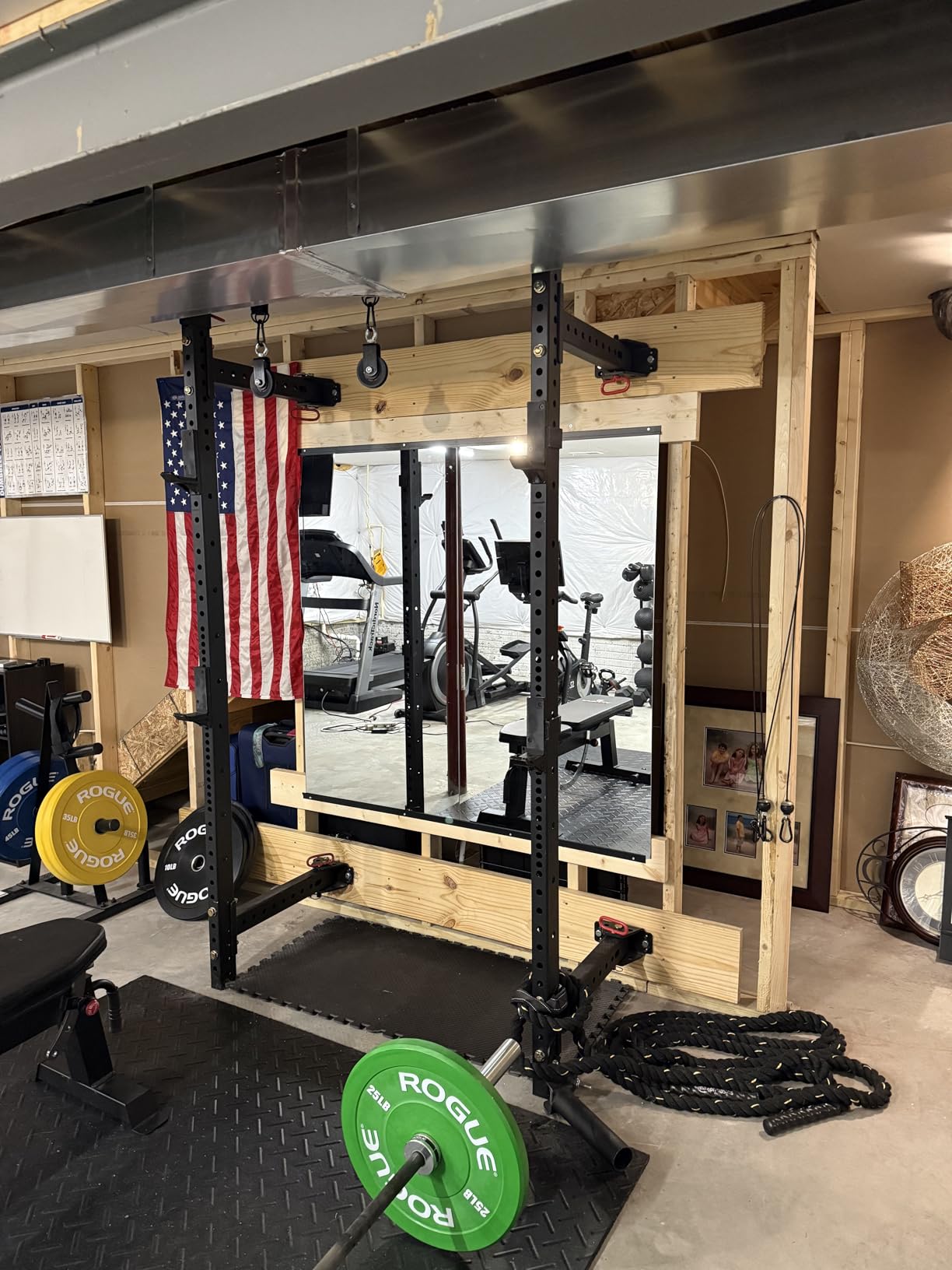 TRAHOME Home Gym Mirror for Wall, 56x28x2PCS Full Length, Glass Frameless Body Large Mirror for Home Gym, Workout, Bedroom, Garage (Black) customer photo 2