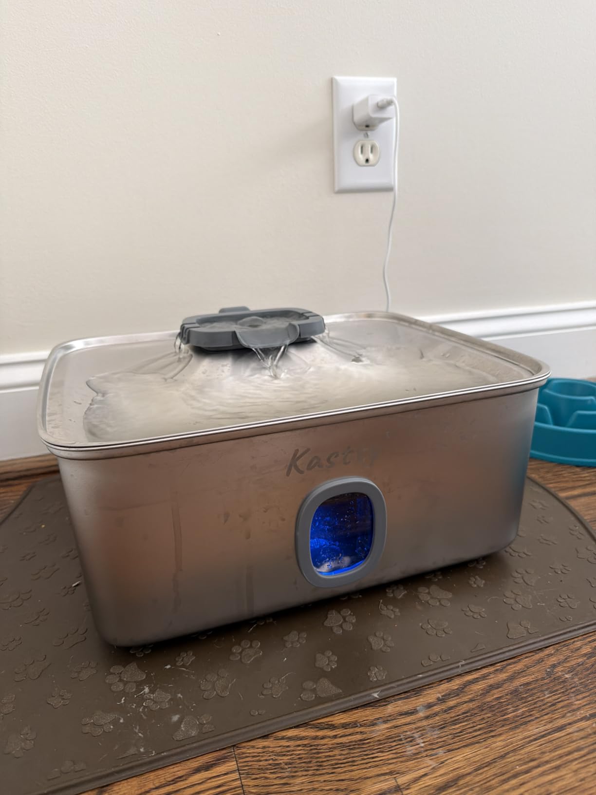 Kastty 4 Gal Dog Water Fountain for Large Dogs, 15L Stainless Steel Dog Water Bowl Dispenser Triple Filtration, Ultra Quiet Automatic Pet Water Fountain with Water Level Window and LED Light(FS76) customer photo 2