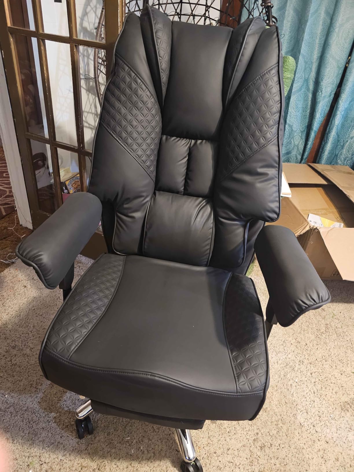EXCEBET Big and Tall Office Chair with Footrest, PU Leather High Back Executive Office Chair 400lbs, Ergonomic Computer Chairs Lumbar Support for Heavy People (All Black) customer photo 2